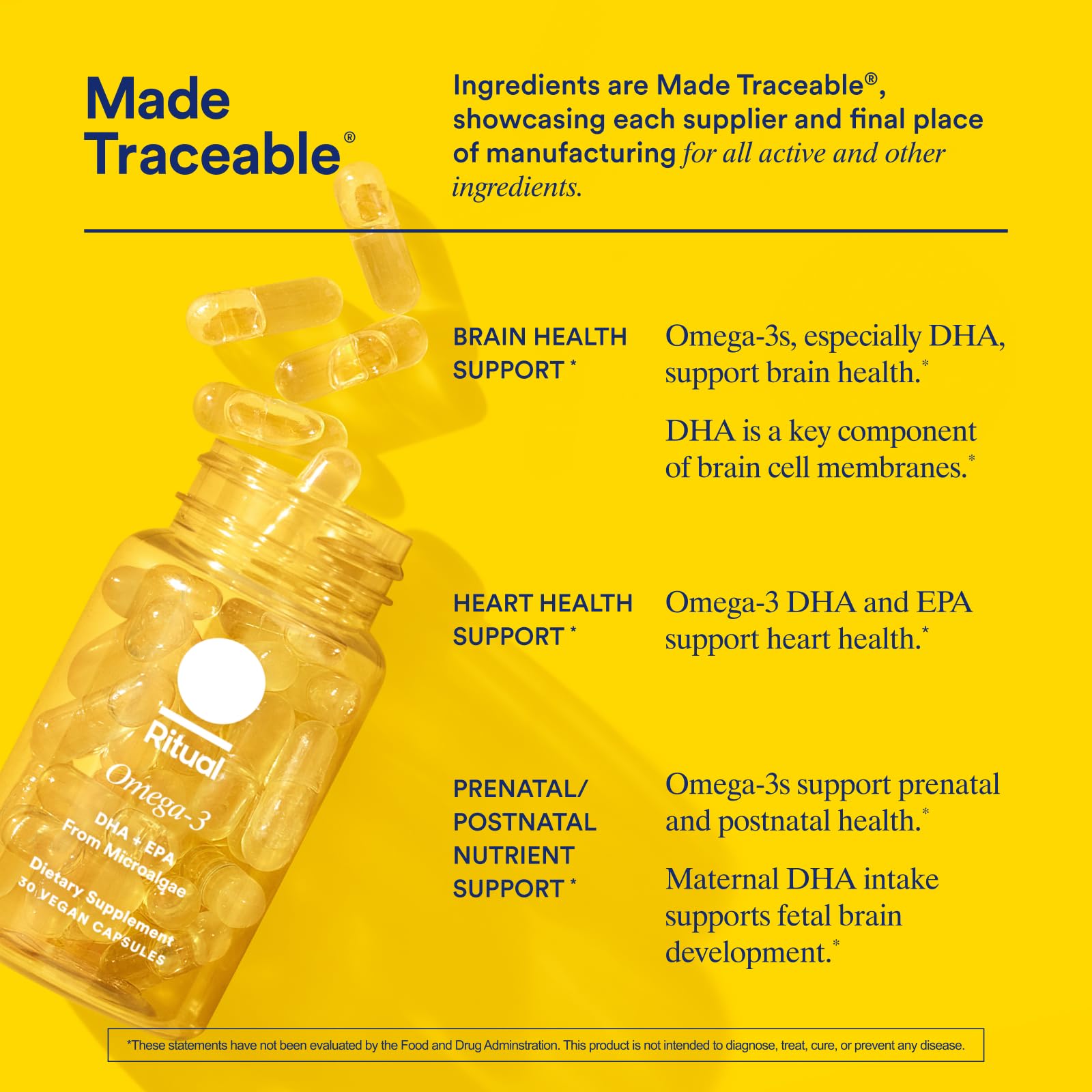 Ritual Omega 3 - Vegan - Science-Backed Dose of DHA & EPA Fatty Acids in 2:1 Ratio, Bioavailable, Brain and Heart Health Support, Minimal Burp-Back, Sustainably Sourced Microalgae, 30 Day Supply RitualUS supplements