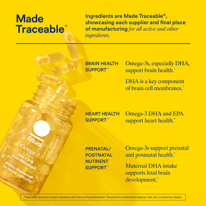 Ritual Omega 3 - Vegan - Science-Backed Dose of DHA & EPA Fatty Acids in 2:1 Ratio, Bioavailable, Brain and Heart Health Support, Minimal Burp-Back, Sustainably Sourced Microalgae, 30 Day Supply RitualUS supplements