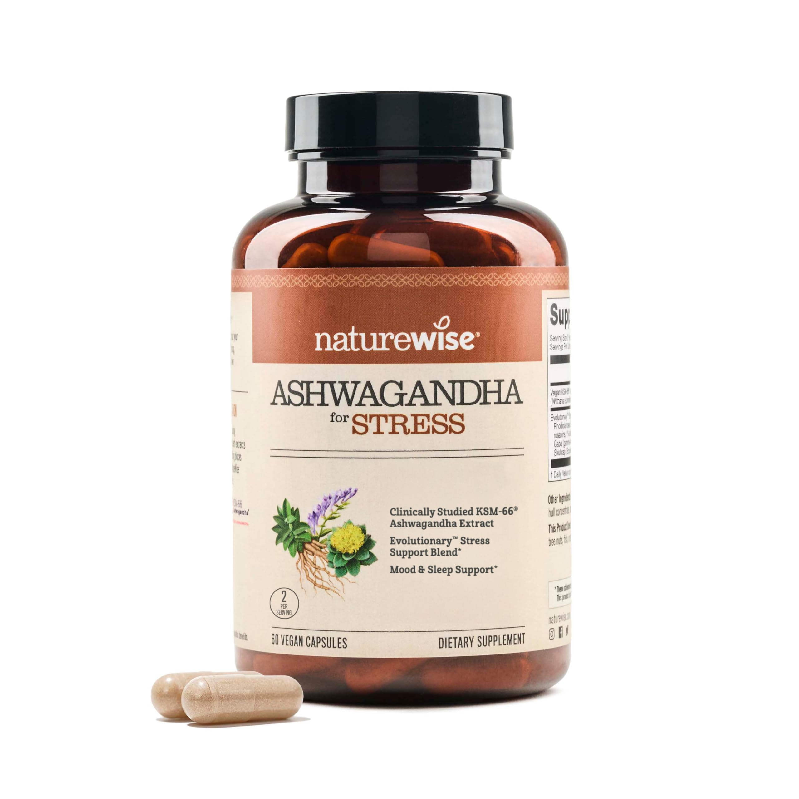 NatureWise Ashwagandha for Stress - With KSM-66 Extract, GABA, L-Theanine, Rhodiola Rosea - Herbal Mood & Sleep Support - Vegan, Non-GMO, Gluten-Free - 60 Capsules[1-Month Supply] NatureWiseAu supplements
