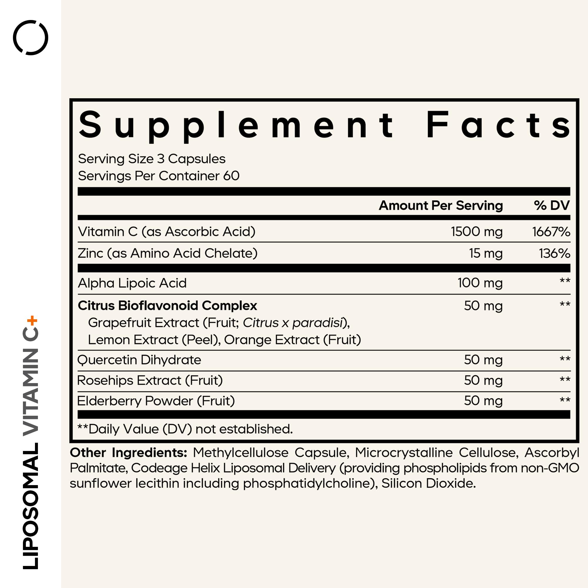 Codeage Liposomal Vitamin C 1500mg with Zinc, Elderberry, Citrus Bioflavonoids Grapefruit, Lemon, Orange Powder, Quercetin & Rose Hips Fruit – Vegan Supplement - Non-GMO, Vegan Pills, 180 Capsules CodeageAu supplements