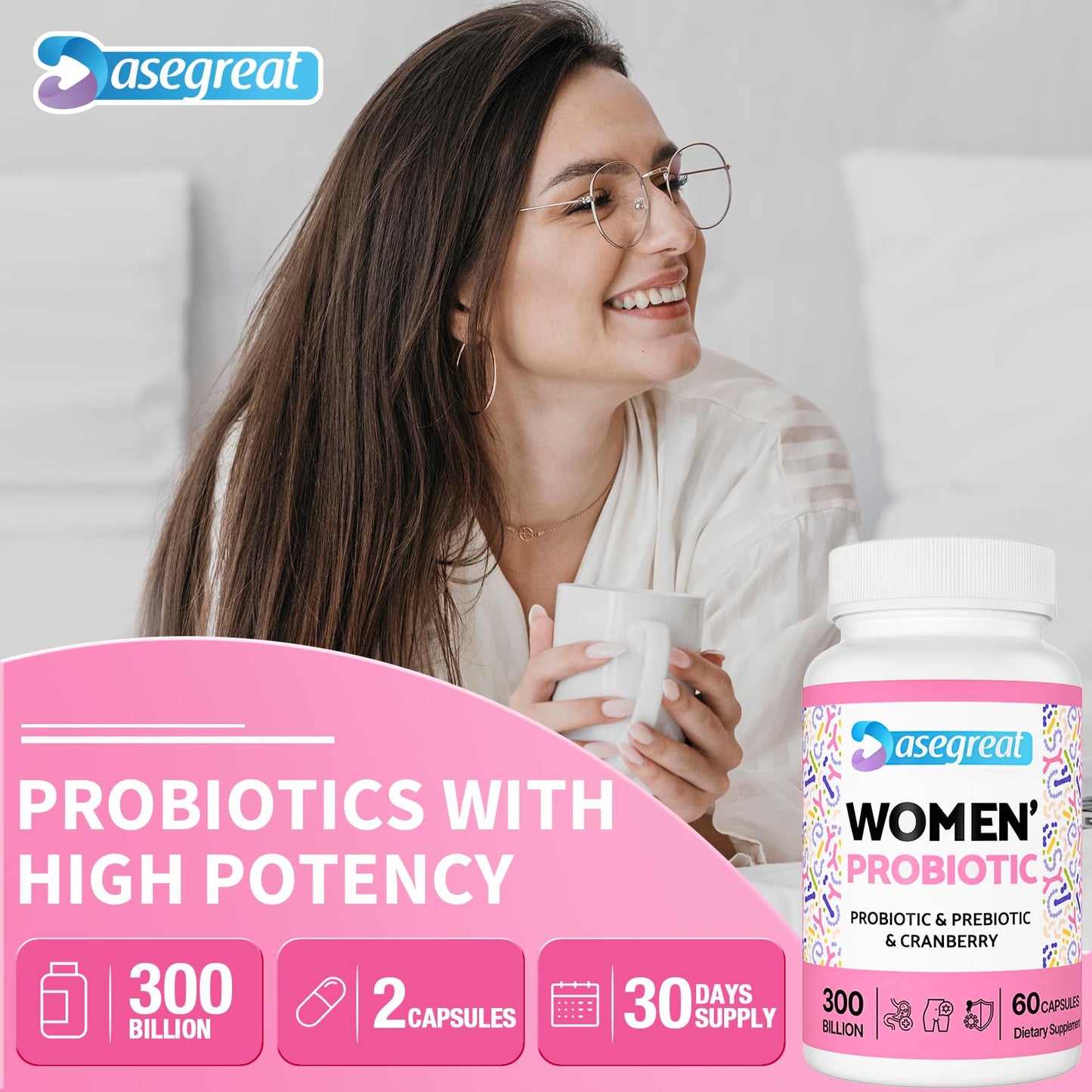 300 Billion CFUs Probiotics for Women,12 Strains Probiotics with Prebiotic Cranberry HeafetineUS supplements