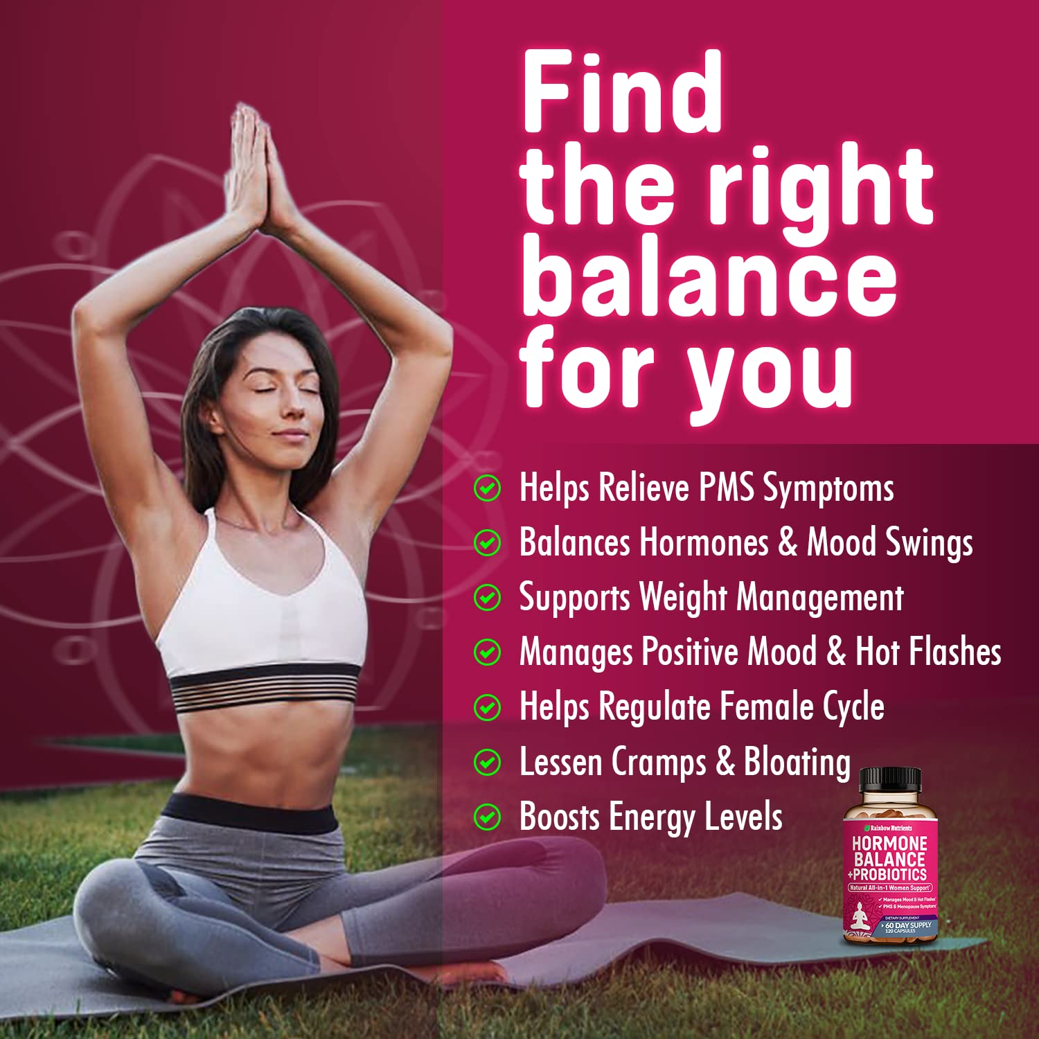 Hormone Balance + Probiotics for Women (3450mg) Natural Relief for Menopause Rainbow Nutrients, LLCAu supplements