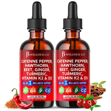 Cayenne Pepper Supplement Liquid Drops + Hawthorn Berry, Vitamin D3 K2 Beet Root Powder, Ceylon Cinnamon, Turmeric Curcumin, Organic Panax Ginseng - 4oz JB Wellness CoAu supplements