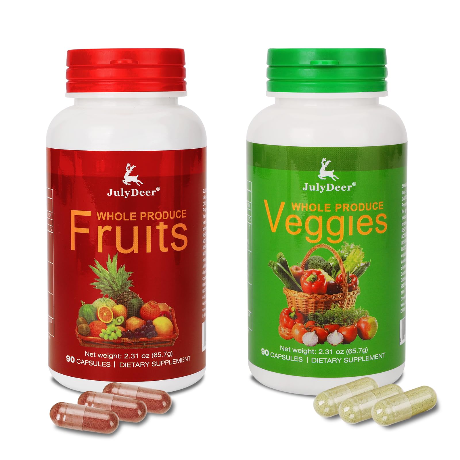 Fruit and Veggies Supplement Ingredients Natural – 2 Bottles 180 Total Vegetarian Capsules | Balance of Natural 16+18 Whole Fruits & Veggies Blend | Fresh Superfood Formula with Vitamins and Minerals JulyDeerAu supplements