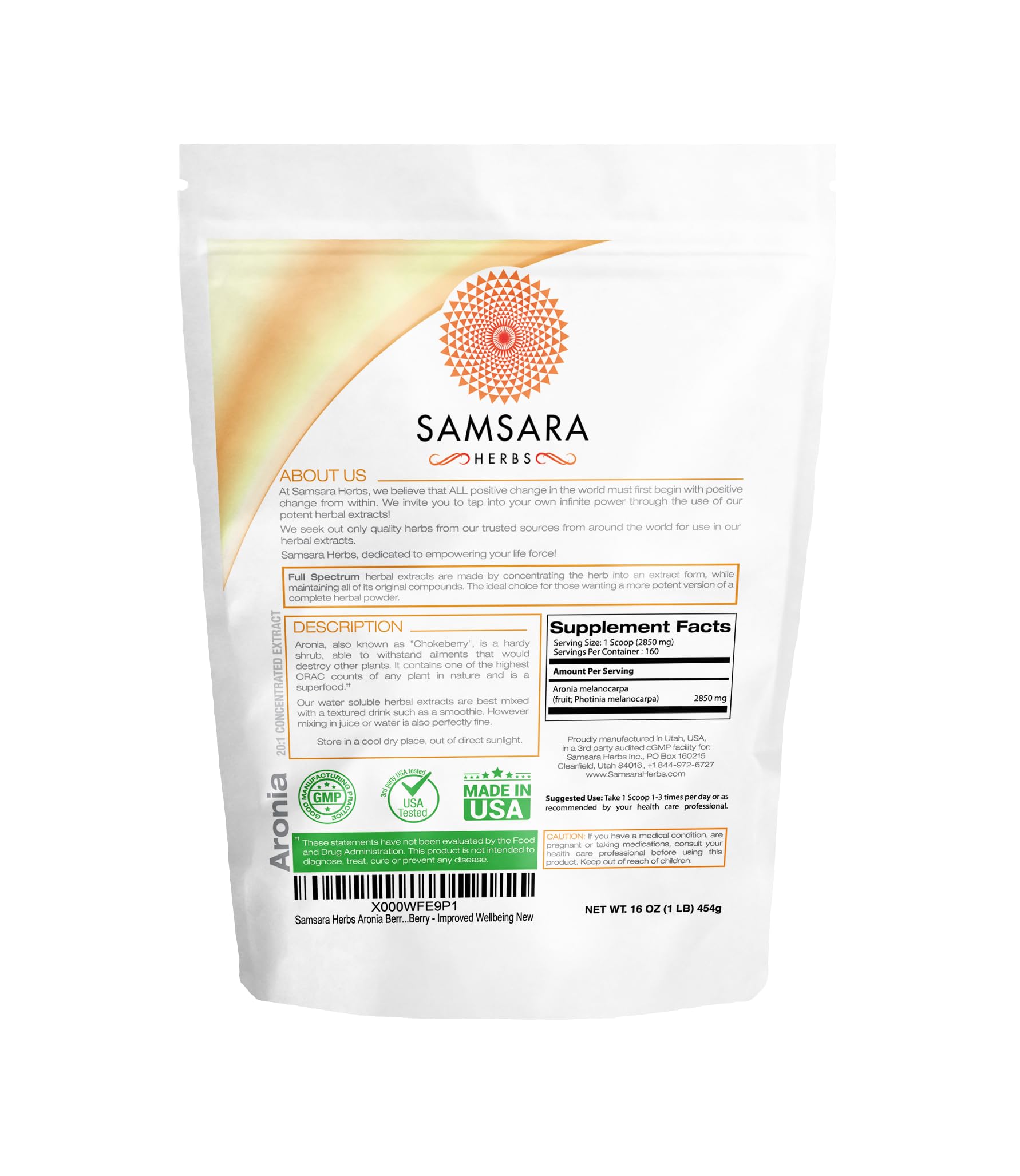 Samsara Herbs Aronia Berry 20:1 Extract Powder (16oz/454g) - Antioxidant, Flavonoids and Polyphenols Supplement - High ORAC - Native American Berry - Improved Wellbeing Samsara HerbsAu supplements