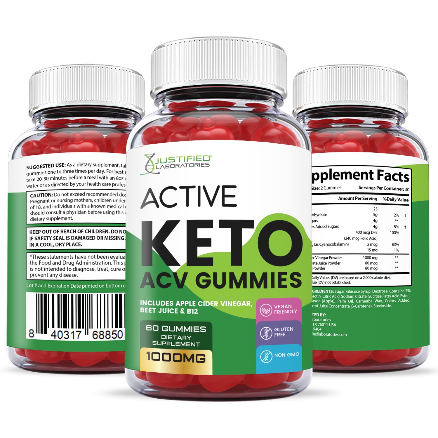 Justified Laboratories Active Keto ACV Gummies 1000MG with Pomegranate Juice Beet Justified LaboratoriesUS supplements