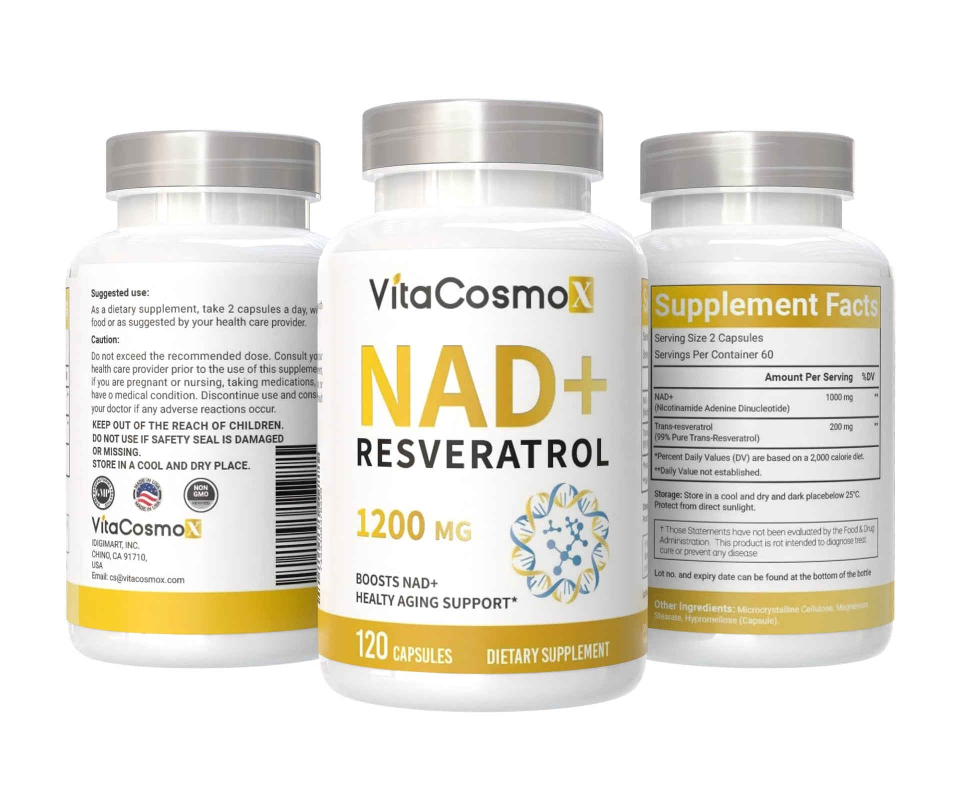 VitaCosmoX NAD+ Supplement 1,200mg per Serving,120 Capsules (Nicotinamide Adenine Dinucleotide) - 60 Servings, Gluten-Free, Vegan VitaCosmoXAu supplements