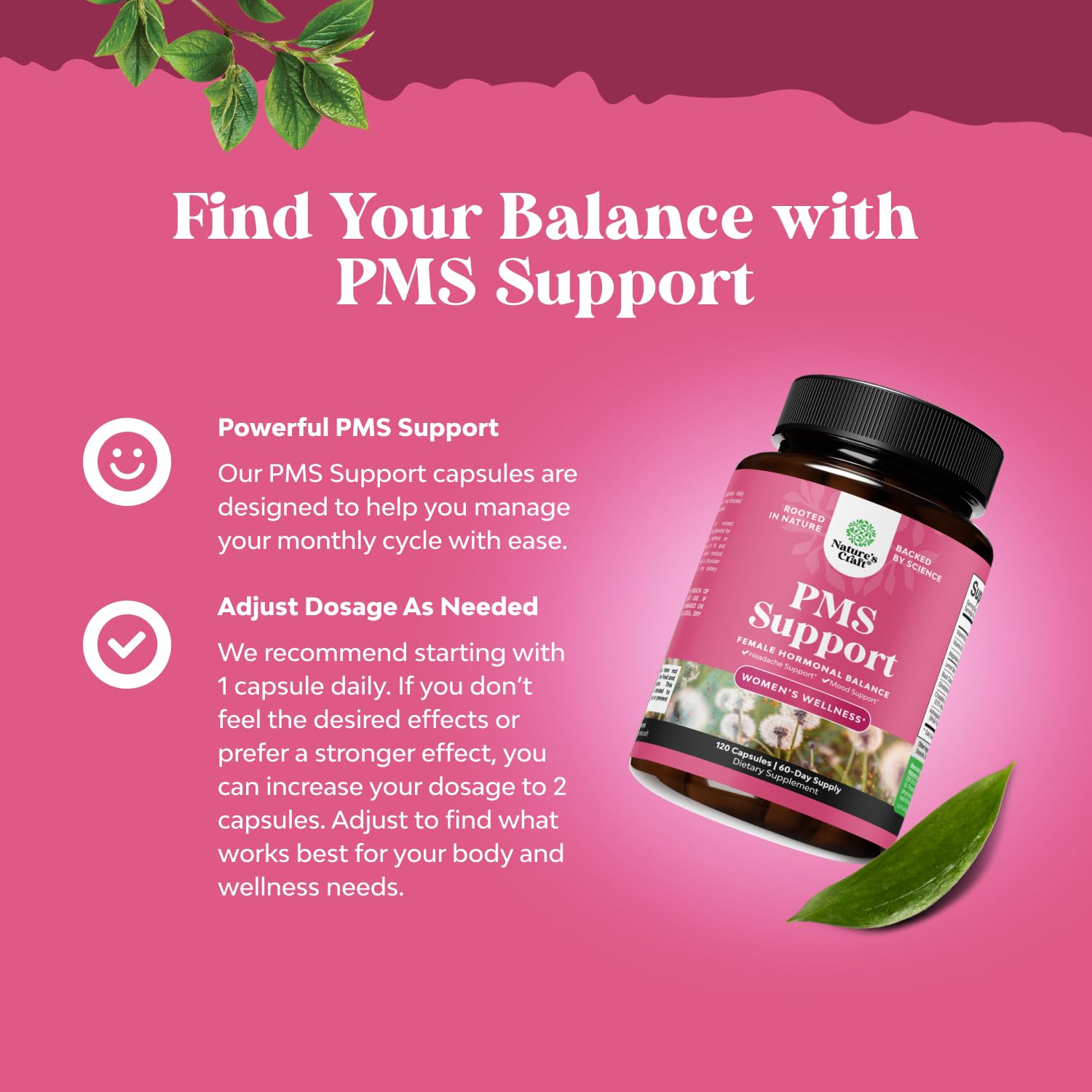 PMS Support Supplement for Women – Hormone Balance for Women & Menstrual Discomfort with DIM, Chasteberry, Black Cohosh & Ashwagandha - for Period Cramps Ease, Menopause Bloating, Mood Swing – 120 Ct Natures CraftAu supplements