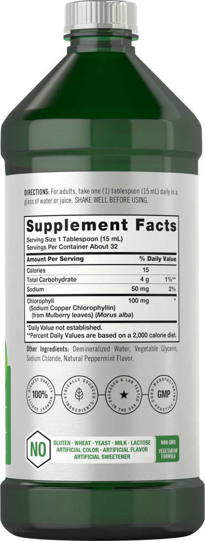 Chlorophyll Liquid Drops 100mg | 32 oz (2 x 16 oz Bottles) | Natural Peppermint Flavor HorbäachUS supplements