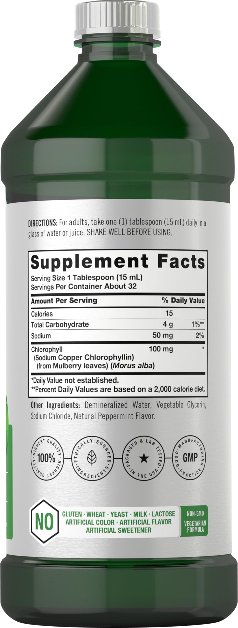 Chlorophyll Liquid Drops 100mg | 32 oz (2 x 16 oz Bottles) | Natural Peppermint Flavor HorbäachAu supplements