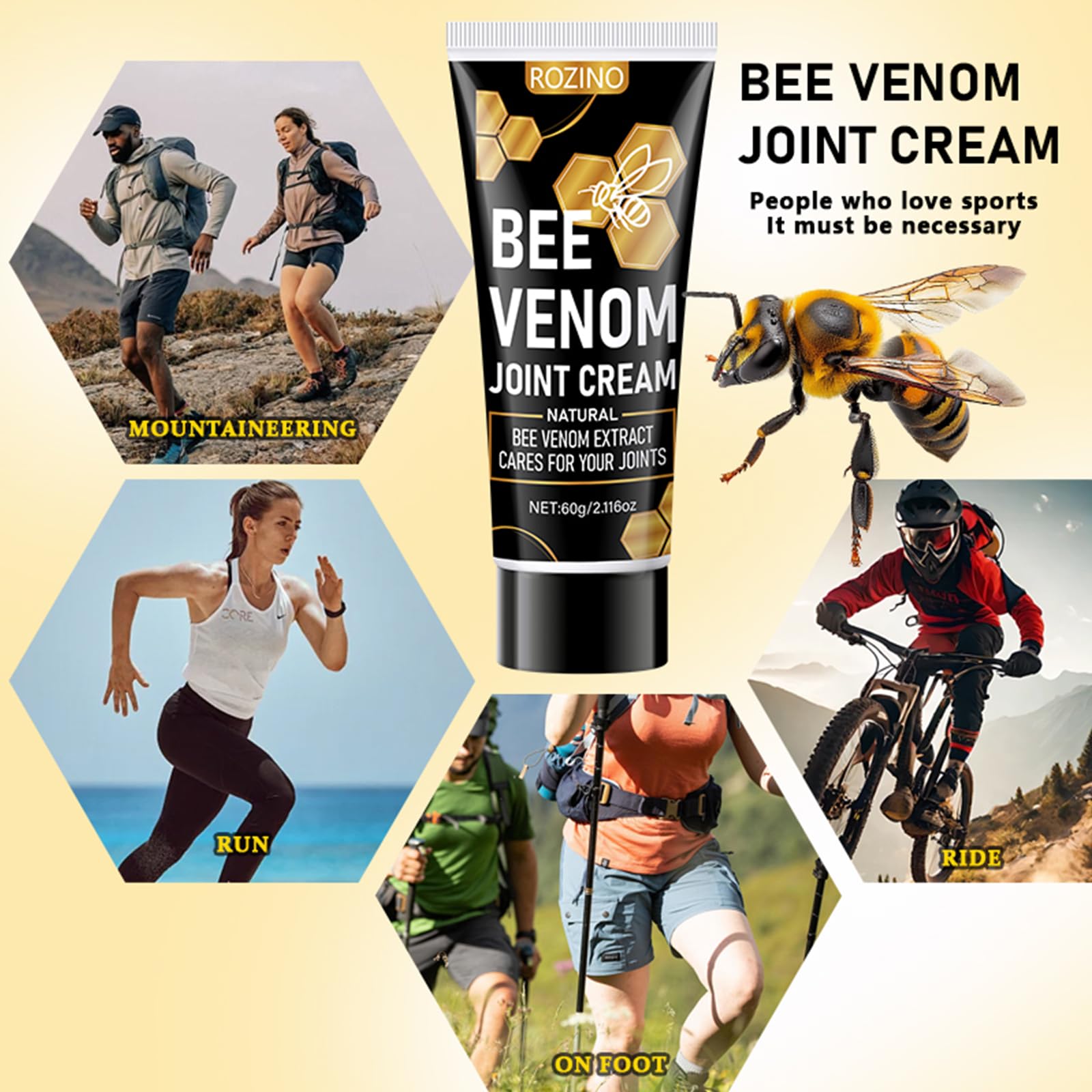 Bee Venom Joint Cream for Knees & Joints - Lightweight Moisturizing Cream for Dry Skin, Fast Absorbing & Non-Greasy Formula - Supports Comfortable Movement (2.116OZ) GenericAu supplements