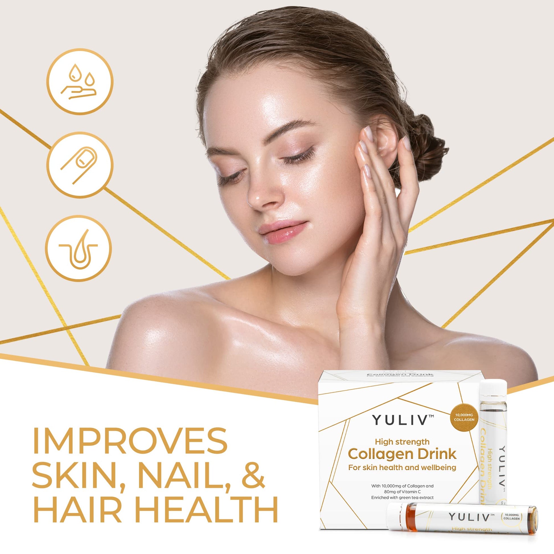 Yuliv High-Dosage Hydrolyzed Collagen Drink - Liquid Collagen Peptides (10000 mg) with Vitamin C for Hair, Skin, and Nails YulivAu supplements