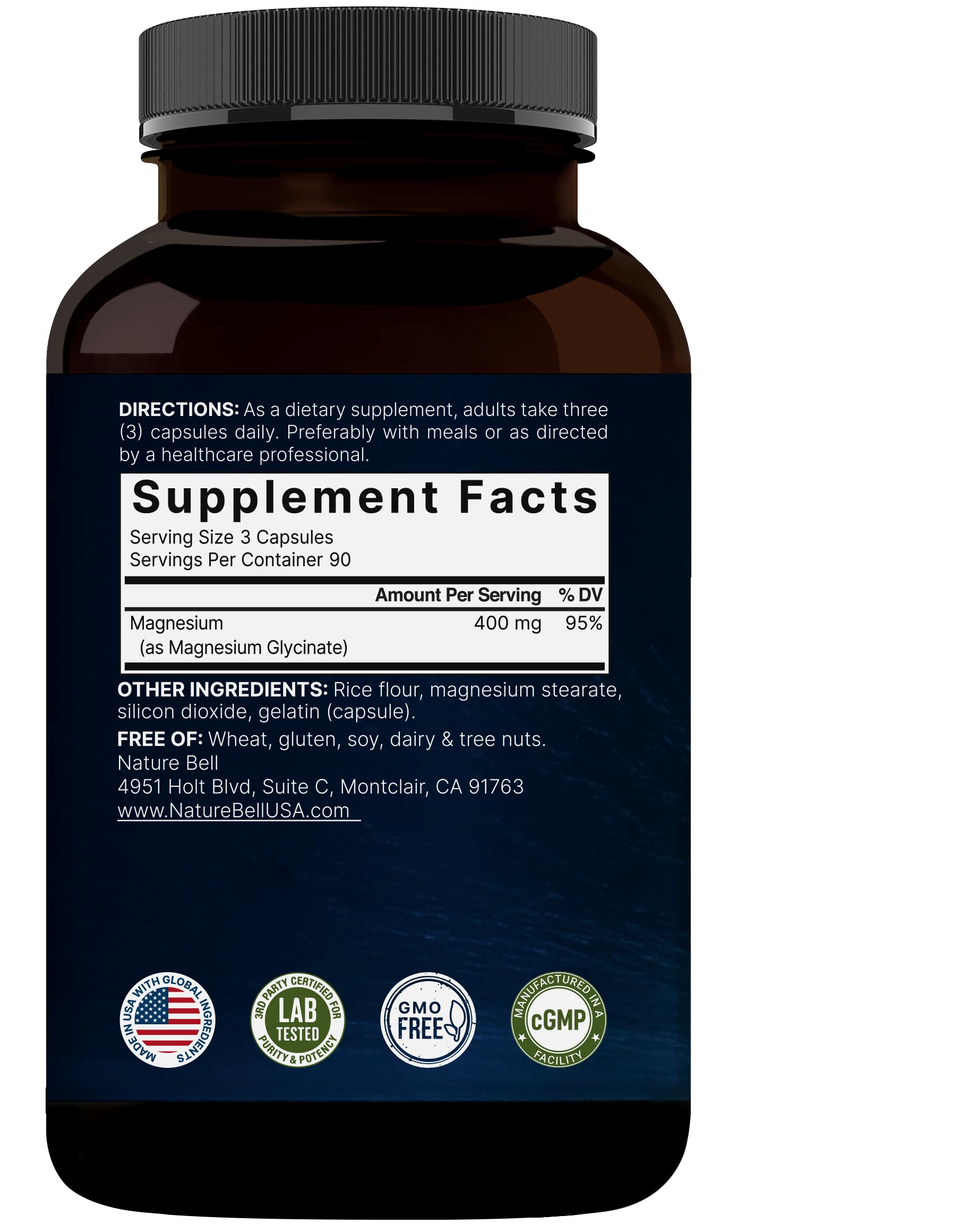 NatureBell Magnesium Glycinate 400mg Elemental, 270 Capsules | 100% Chelated for High Absorption | Supports Muscle, Bone & Heart Health | Non-GMO, Gluten-Free, Vegan NatureBellAu supplements