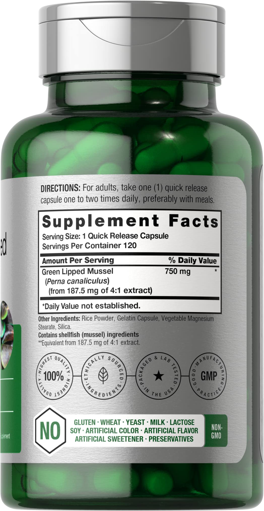 Green Lipped Mussel | 750 mg | 120 Capsules | from New Zealand | Premium Freeze Dried HorbäachAu supplements