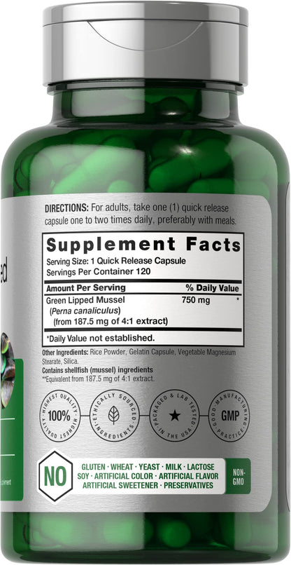 Green Lipped Mussel | 750 mg | 120 Capsules | from New Zealand | Premium Freeze Dried HorbäachUS supplements