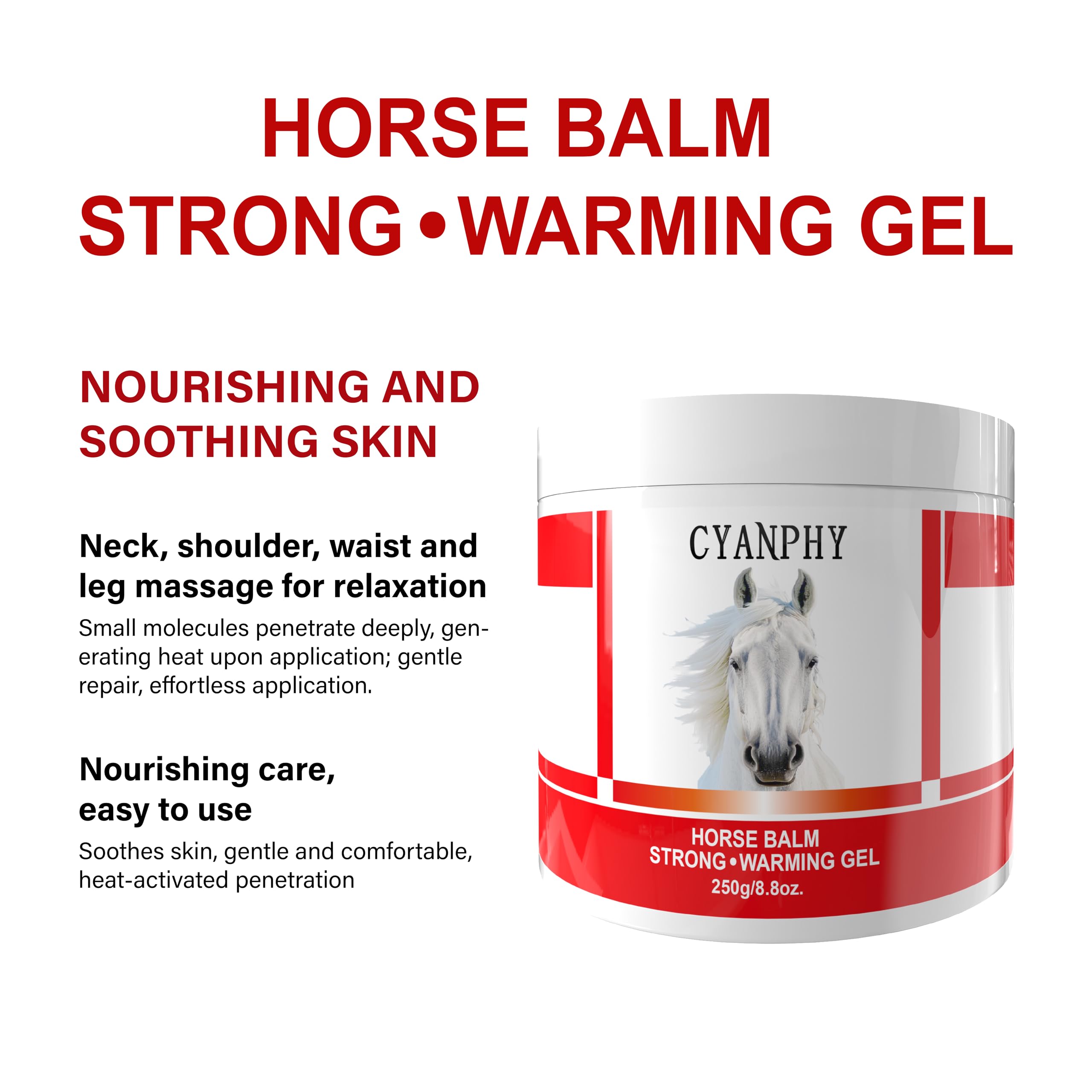 CYANPHY 250g Unisex Adult Extra Strong Horse Balm Joint Massage Cream with Fresh Scent for Muscle & Joint Massage Body for Warming Massage Gel for Hands, Feet, Legs, Knees, Waist for People CYANPHYAu supplements