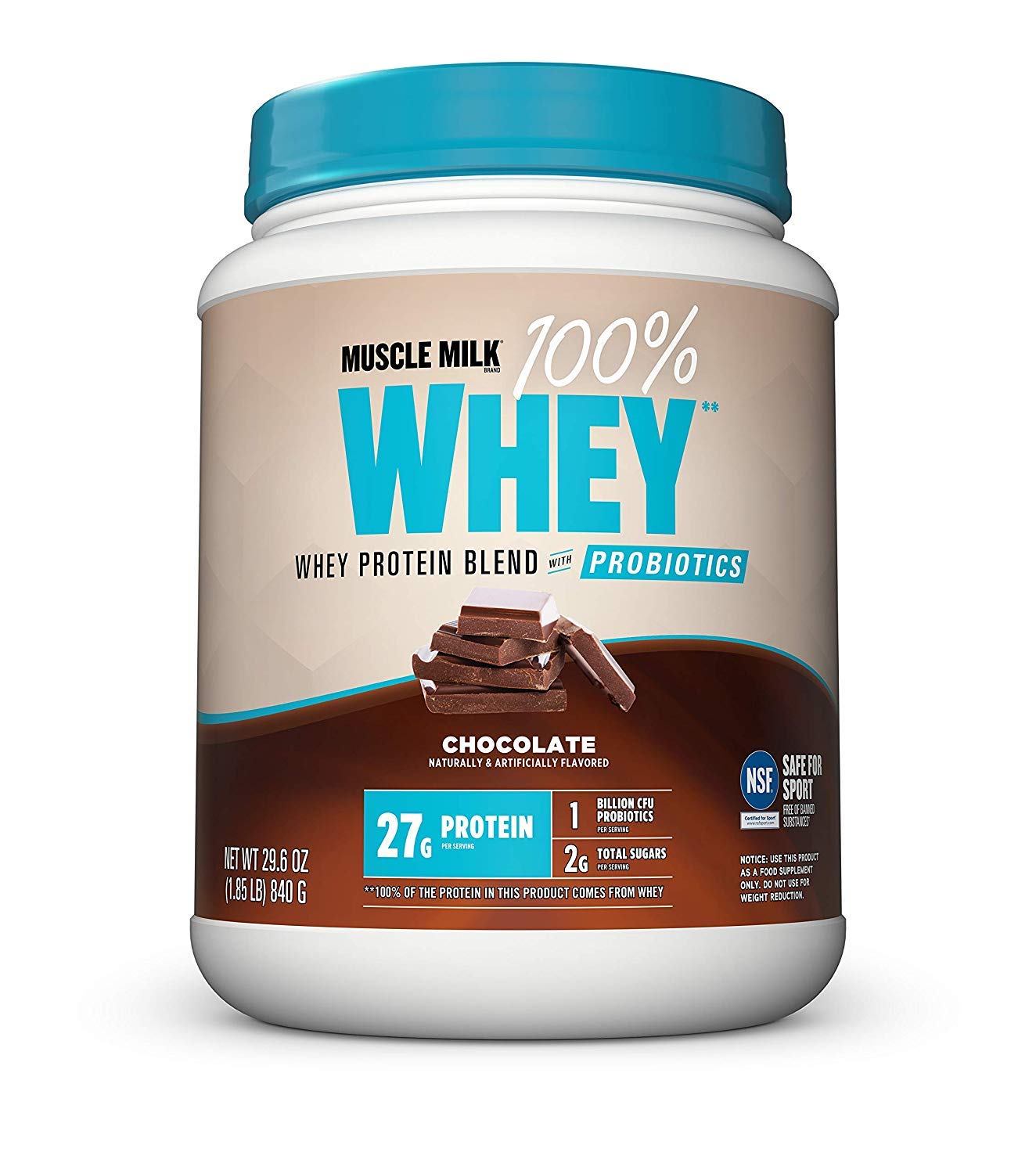 Muscle Milk 100% Whey With Probiotics Protein Powder, Chocolate, 1.85 Pound, 23 Serving Muscle MilkUS supplements
