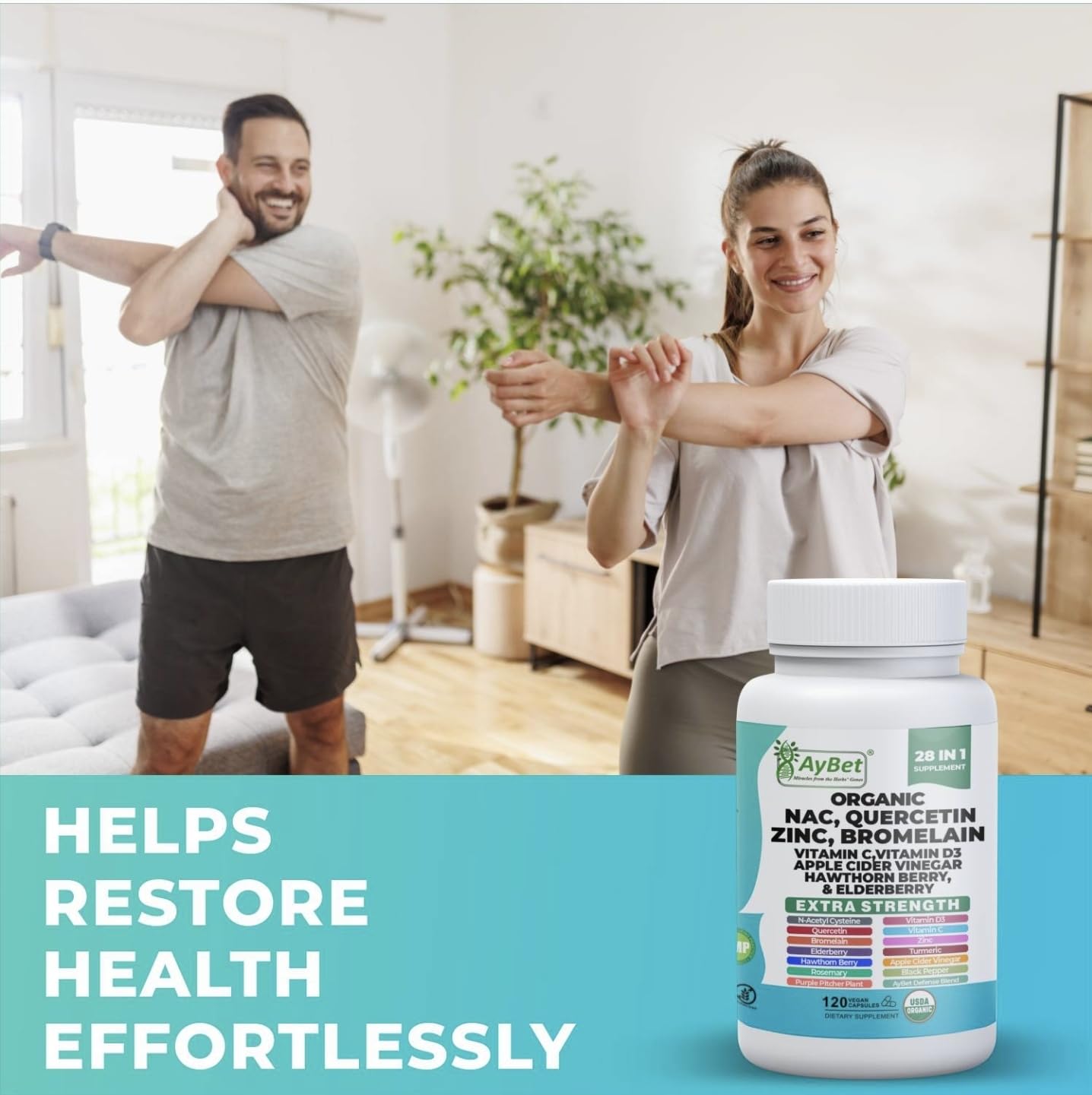 NAC-n-acetyl cysteine- Quercetin Zinc Bromelain Supplement | Extra Strength with Vit C, D3, Apple Cider Vinegar, Elderberry, Hawthorn Berry, Turmeric | Immune Support|120 Vegan Capsules | USDA Organic AyBetAu supplements