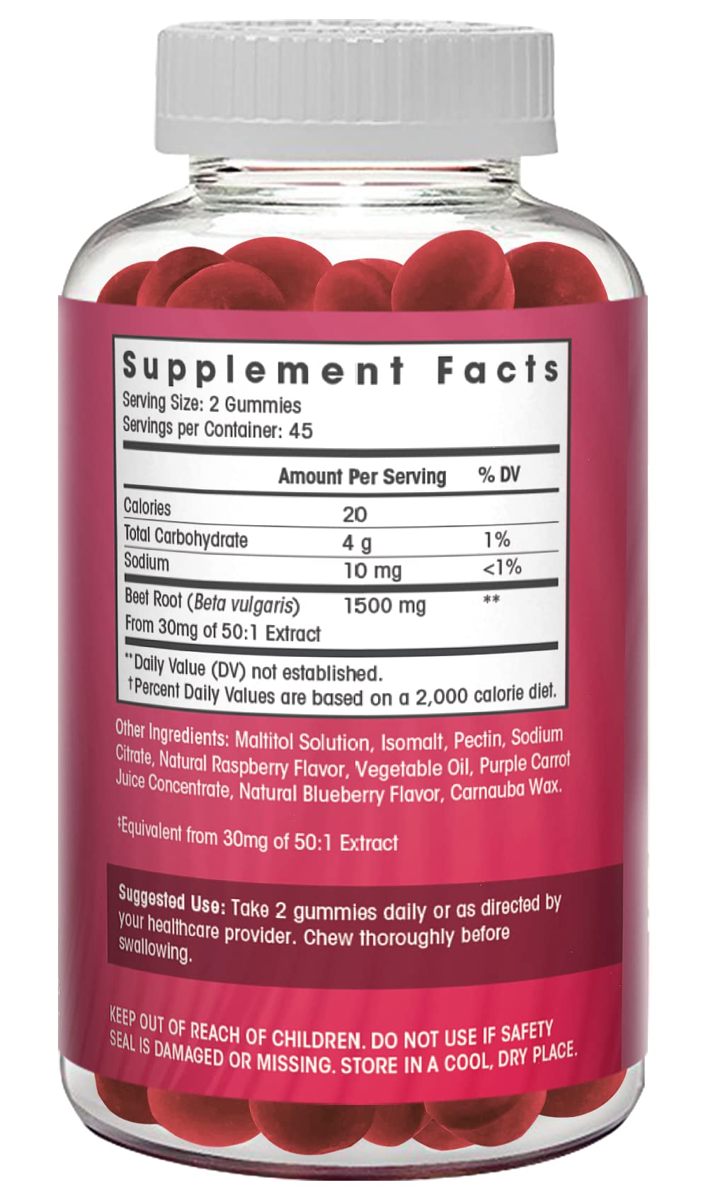 Sugar Free Nitric Oxide Beet Root Gummies (1500 mg)- Beet Root Chewables for Athletic Flamingo SupplementsUS supplements