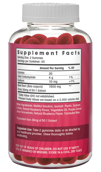 Sugar Free Nitric Oxide Beet Root Gummies (1500 mg)- Beet Root Chewables for Athletic Flamingo SupplementsUS supplements