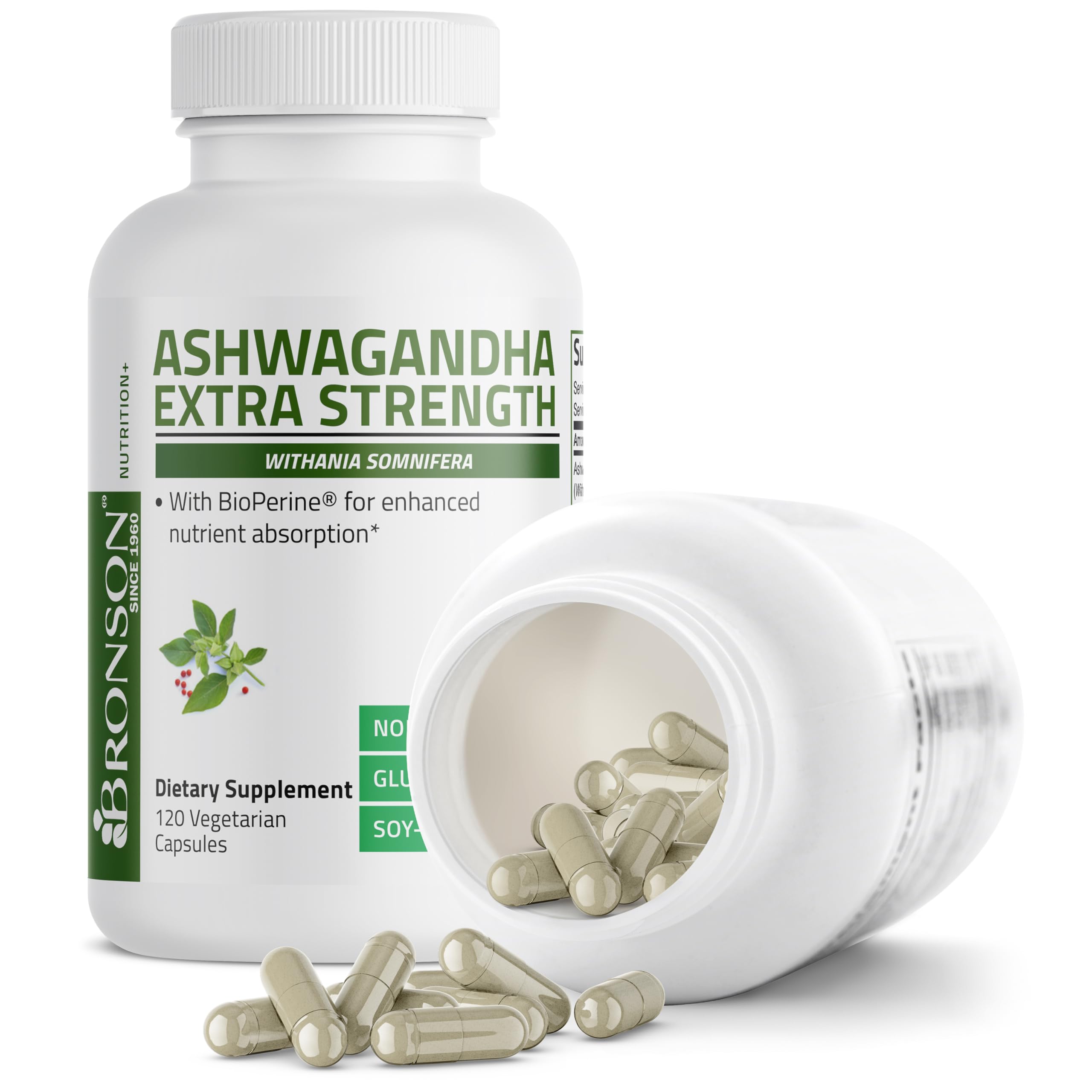 Bronson Ashwagandha Extra Strength Stress & Mood Support with BioPerine - Non GMO Formula, 120 Vegetarian Capsules BronsonAu supplements