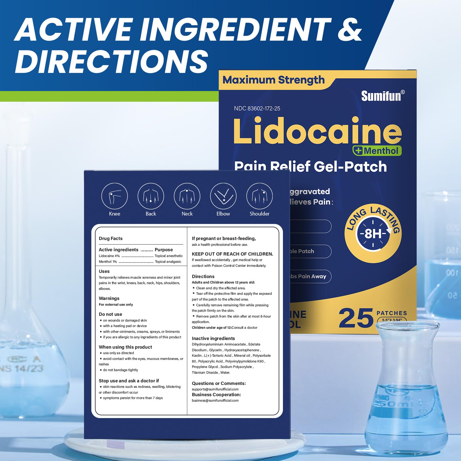 Sumifun Lidocaine Pain Relief Patches - Fast, Targeted Therapy Simple Backache, Soreness, Sprain, Joint Pain with Maximum Strength 4% Lidocaine and 1% Menthol (Large, Count, 25) SumifunAu supplements