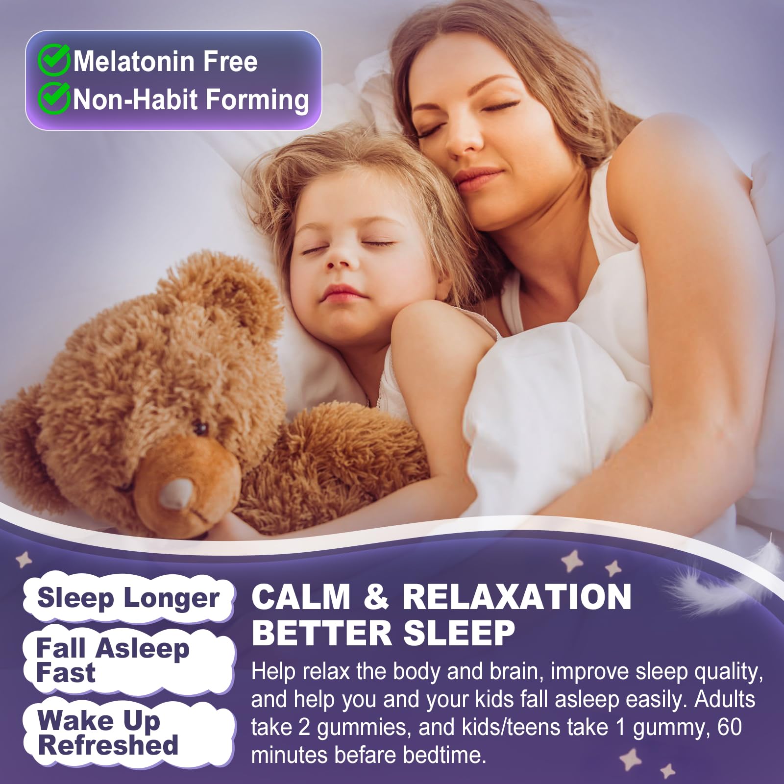 Magnesium Glycinate Gummies 500mg/250mg for Adults Kids Teens, Sugar Free Magnesium Calm Sleep Aid, Kids Sleep Gummies with L-Theanine Glycine B6 for Sleep, Calm, Muscle,Relax Brain,No Melatonin,2Pack ELLAMENTZAu supplements