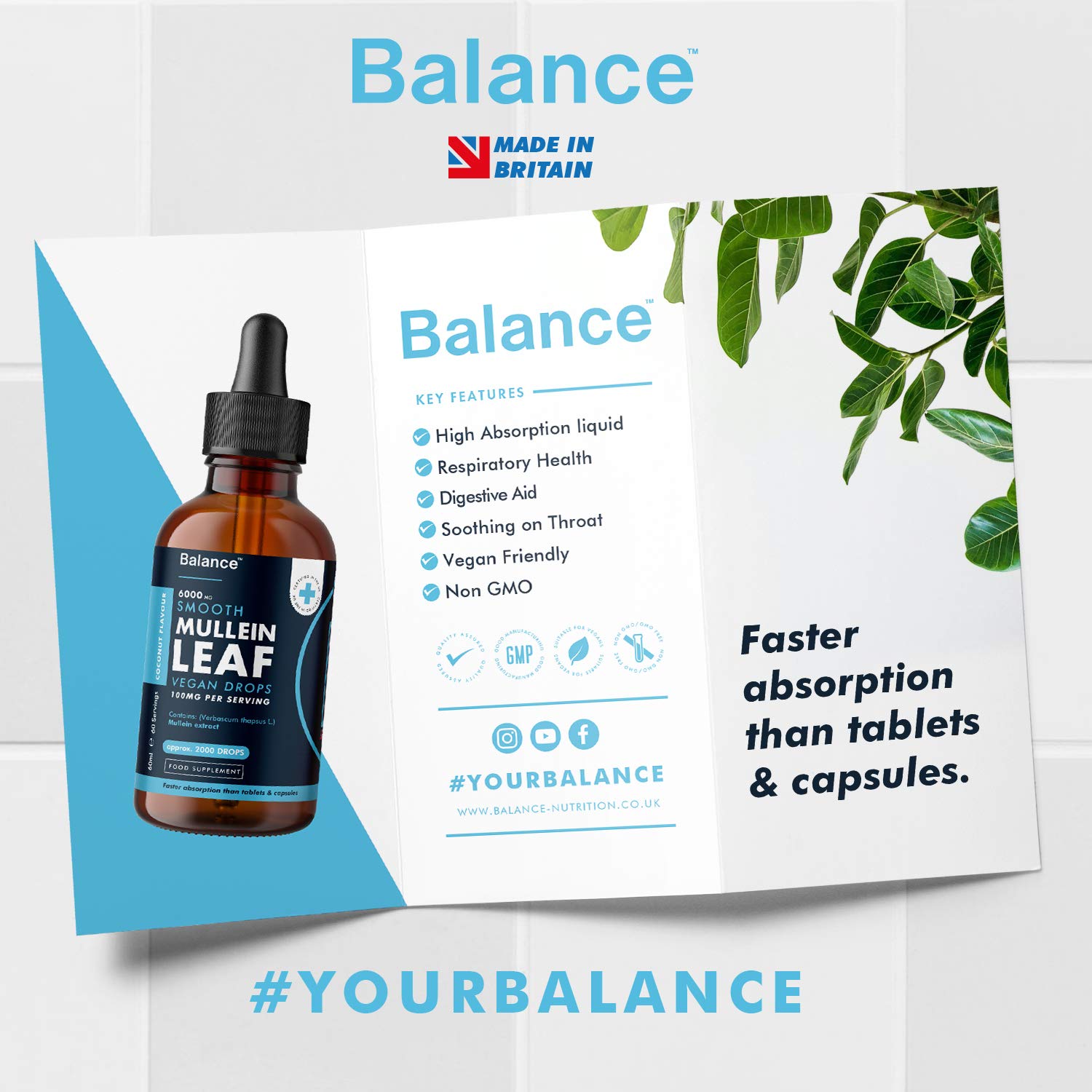 Balance Mullein Leaf Liquid Drops - 60ml for 2 Month Supply - High Strength - Vegan BalanceUS supplements