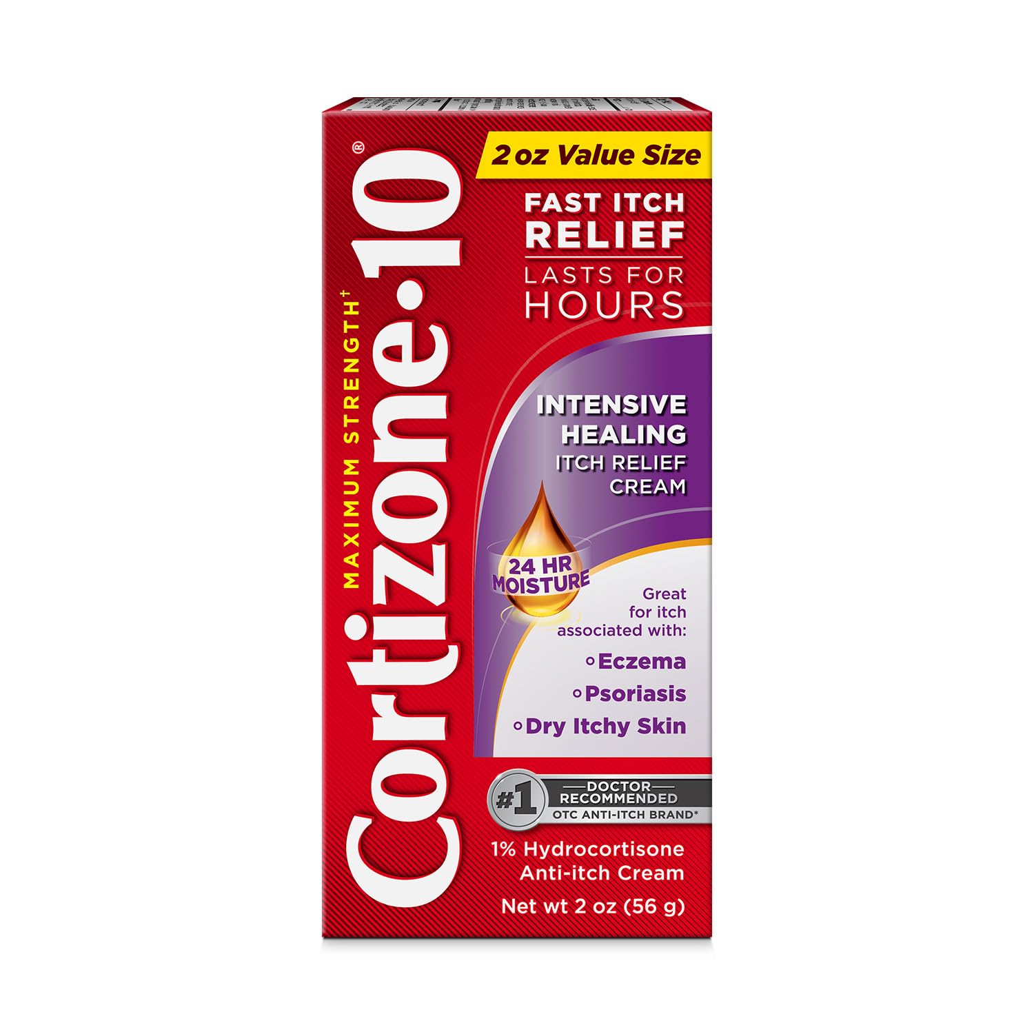 Cortizone-10 Maximum Strength Intensive Healing Itch Relief Cream, 1% Hydrocortisone, Fast-Acting, Anti-Itch Cream for Bug Bites, Rash, Eczema, Psoriasis, Poison Ivy, Oak, Sumac & More, 2 oz Cortizone 10Au supplements