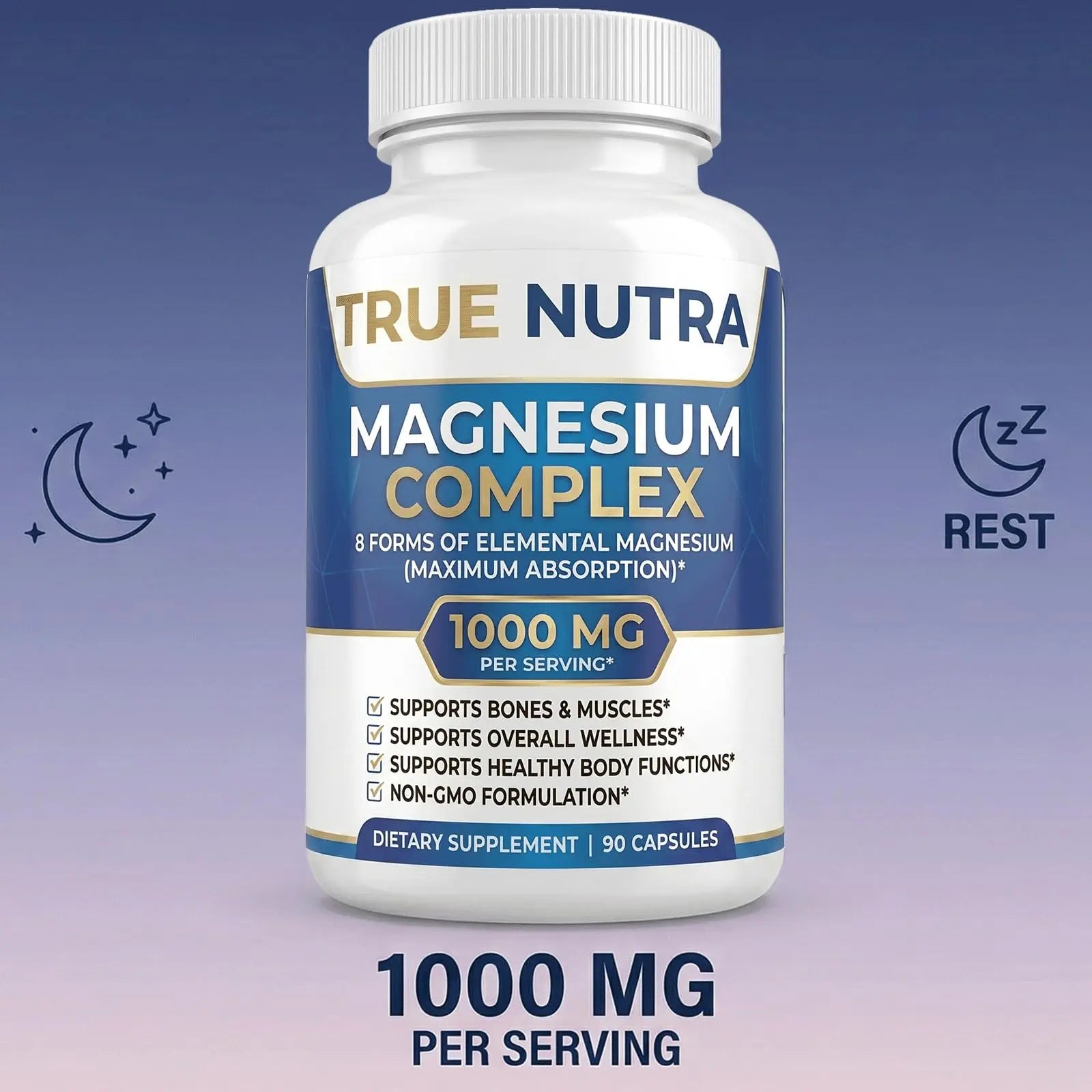 True nutra Magnesium Complex，Advanced 8-in-1 Magnesium Blend，Glycinate, Citrate, Malate, Taurate etc，High Formula，90 Capsules true nutranz supplements