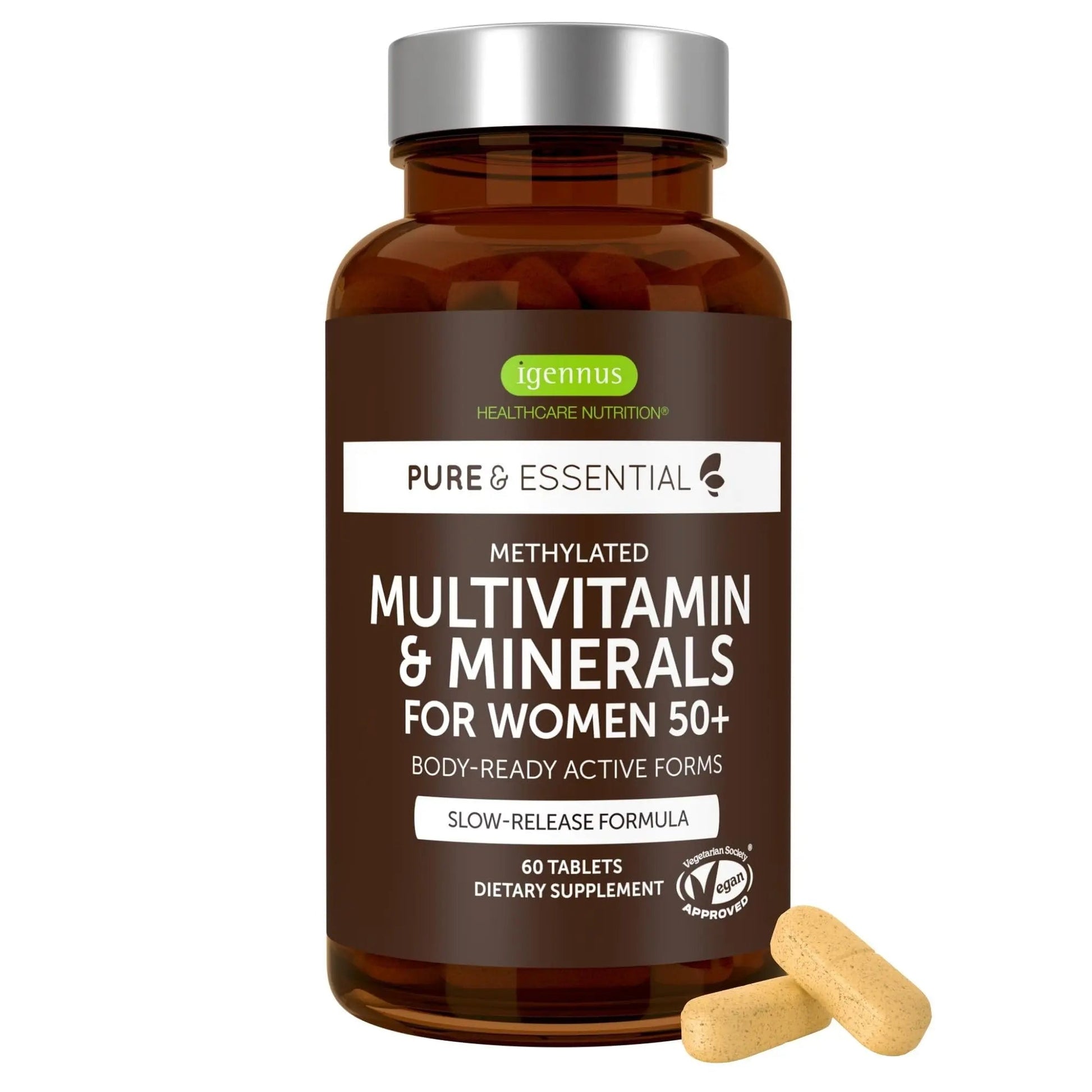 Igennus Methylated Women's 50+ Multivitamin with Calcium & Magnesium, Pure & Clean, All-Day Nutrient Delivery with High-Strength B-Vitamins Igennus Healthcare NutritionAu supplements