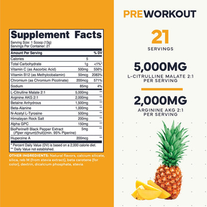 Type Zero Clean Stim Free Pre Workout Powder + Nitric Oxide Booster with L-Citrulline Malate, Arginine AKG, Beta Alanine - Caffeine & Stimulant Free - Pineapple Mango Flavor, 21 Servings Type ZeroUS supplements