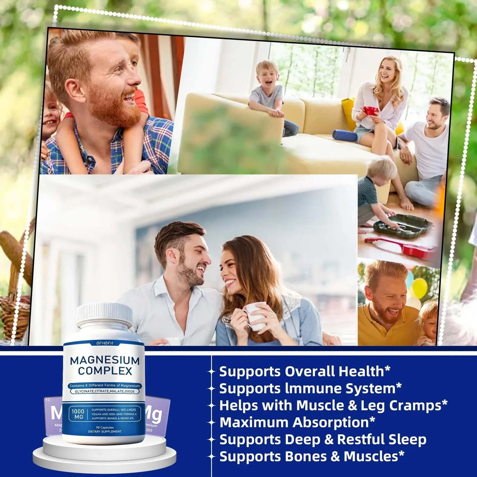 Magnesium Complex Supplement 8 Elemental - Magnesium Glycinate, Citrate, Malate, Oxide | Easy Absorption for Bones, Muscle, Energy, Vegan, Non-GMO 90 Capsules (1pc) OFHOFHnz supplements