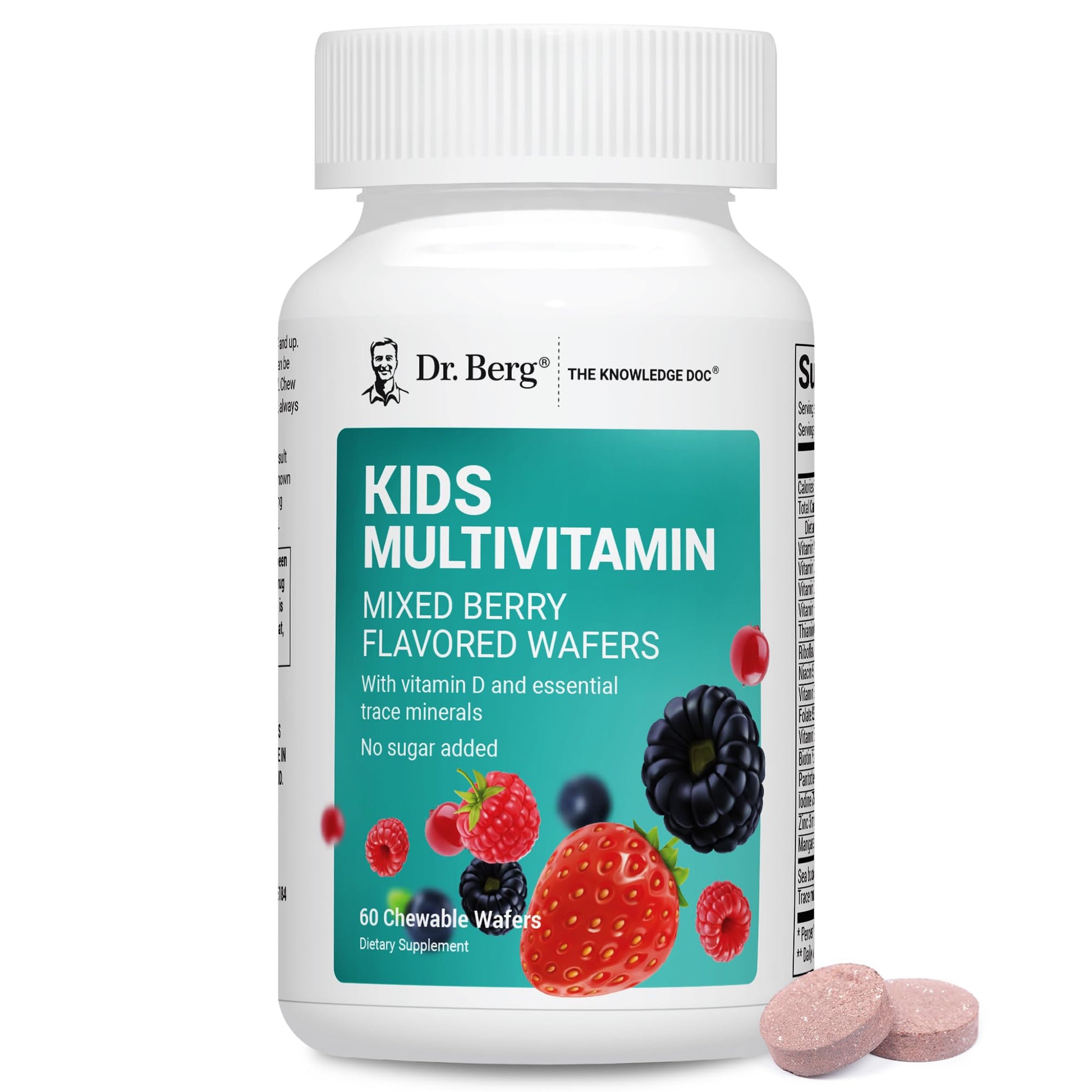 Dr. Berg Kids Chewable Multivitamins (NOT Sweetened w/Sugar) - Daily Multivitamin for Kids that Includes 20 Nutrients & Trace Mineral Complex - Mixed Berry Chewable Vitamins for Kid - Red Wafers Dr. Berg NutritionalsAu supplements