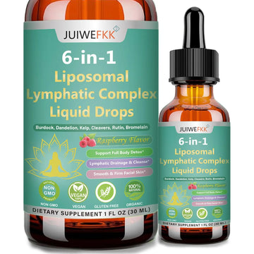 Lymphatic Drainage Drops, 6-IN-1 Lymphatic Complex w. Burdock Dandelion Kelp Cleavers, New Maximum Potency Lymph System Support for Bloat Balance Cortisol Immune Full Body Detox & Skin Vitality JUIWEFKKAu supplements