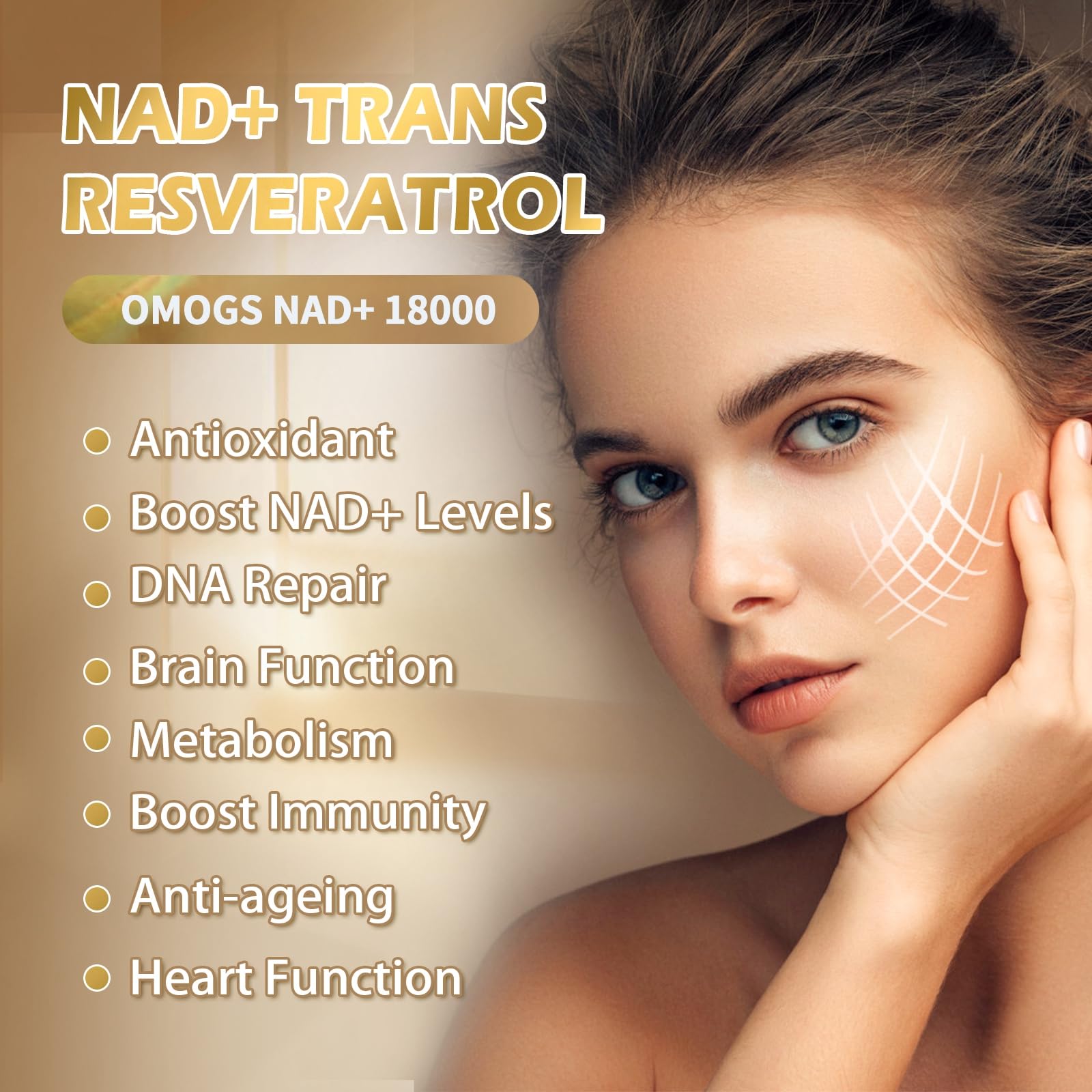 OMOGS NAD+ 300 mg + Trans-Resveratrol 200 mg, Pure NAD Supplement, Max Absorption, Boosting Supplement for DNA Repair, Healthy Aging, Cellular Energy & Longevity, 60 Capsules OMOGSAu supplements
