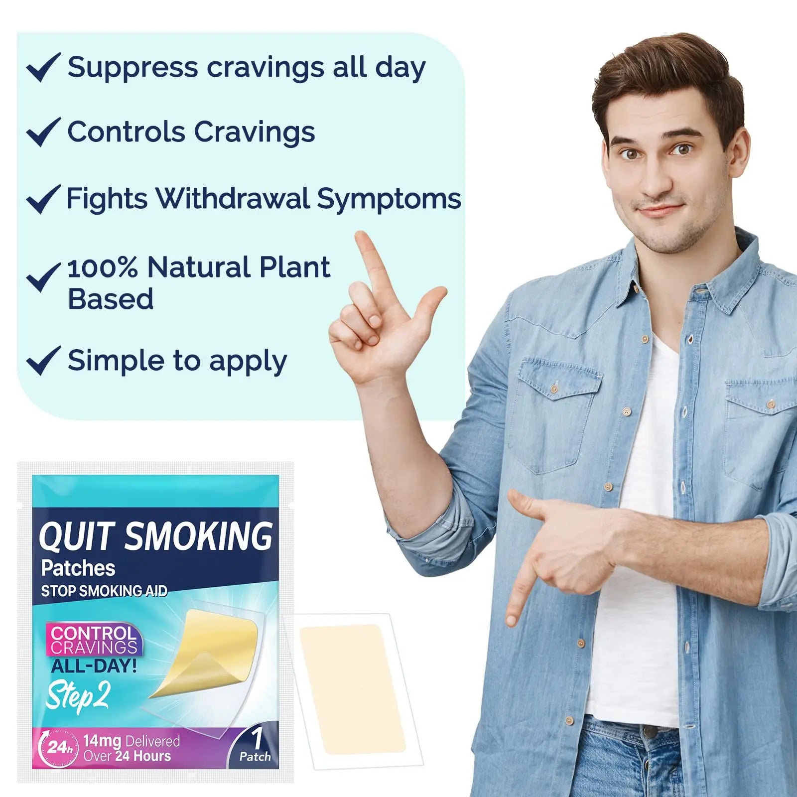 Step 2 Quit Smoking Patches, 14mg Stop Smoking Aids Patches, 30 Count Quit Smoking Stickers that Work with 2 Weeks, Helping Quit Patch, Easy & Effective Anti-Stickers NenMaoKeNunz supplements
