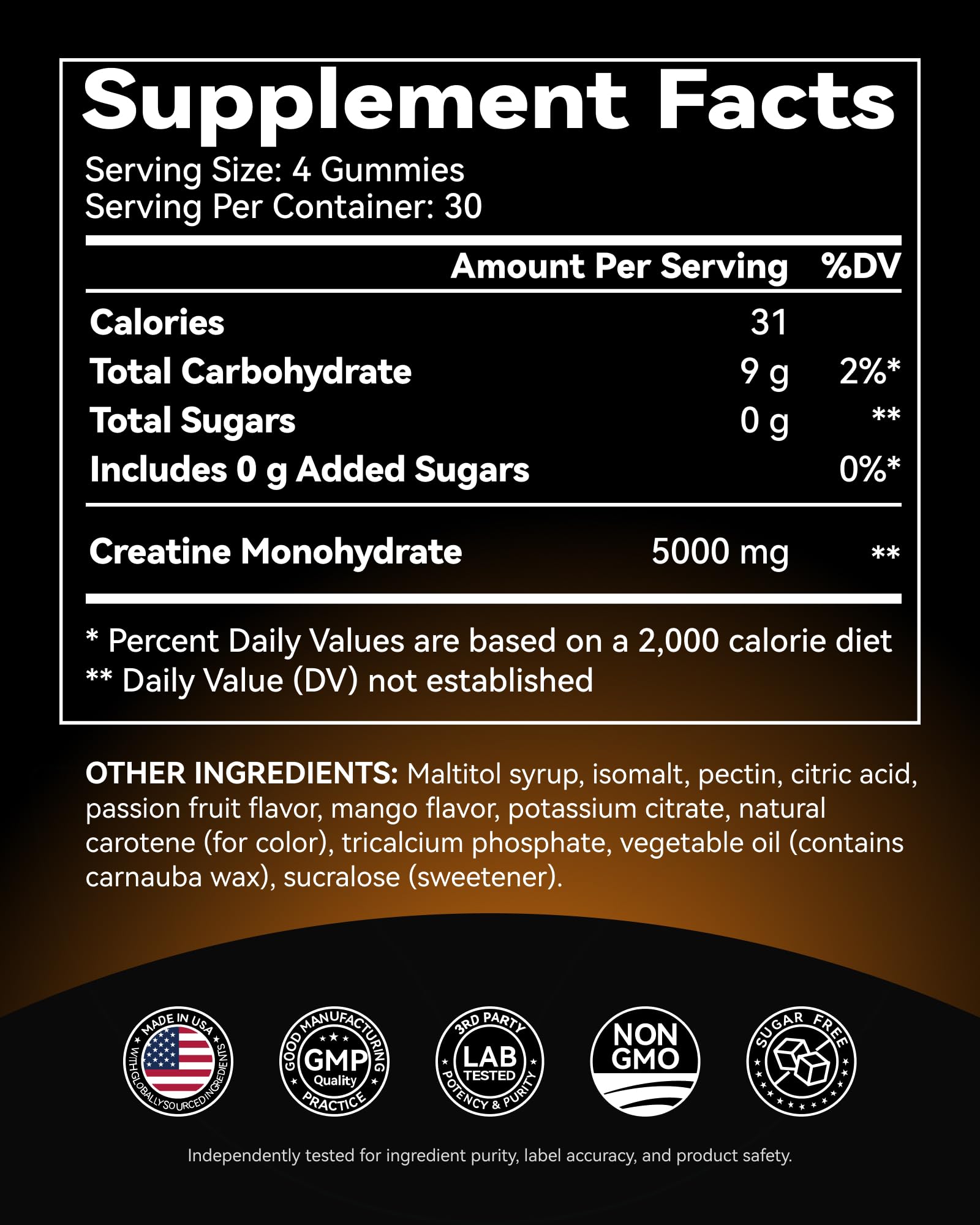 Inner Brightness Creatine Monohydrate Gummies for Men & Women 5000 mg, 3rd Party Tested, Creatine Chews for Muscle Growth, Strength & Energy Support, Sugar Free, Vegan, 120 Count, Mango Passionfruit Inner BrightnessAu supplements