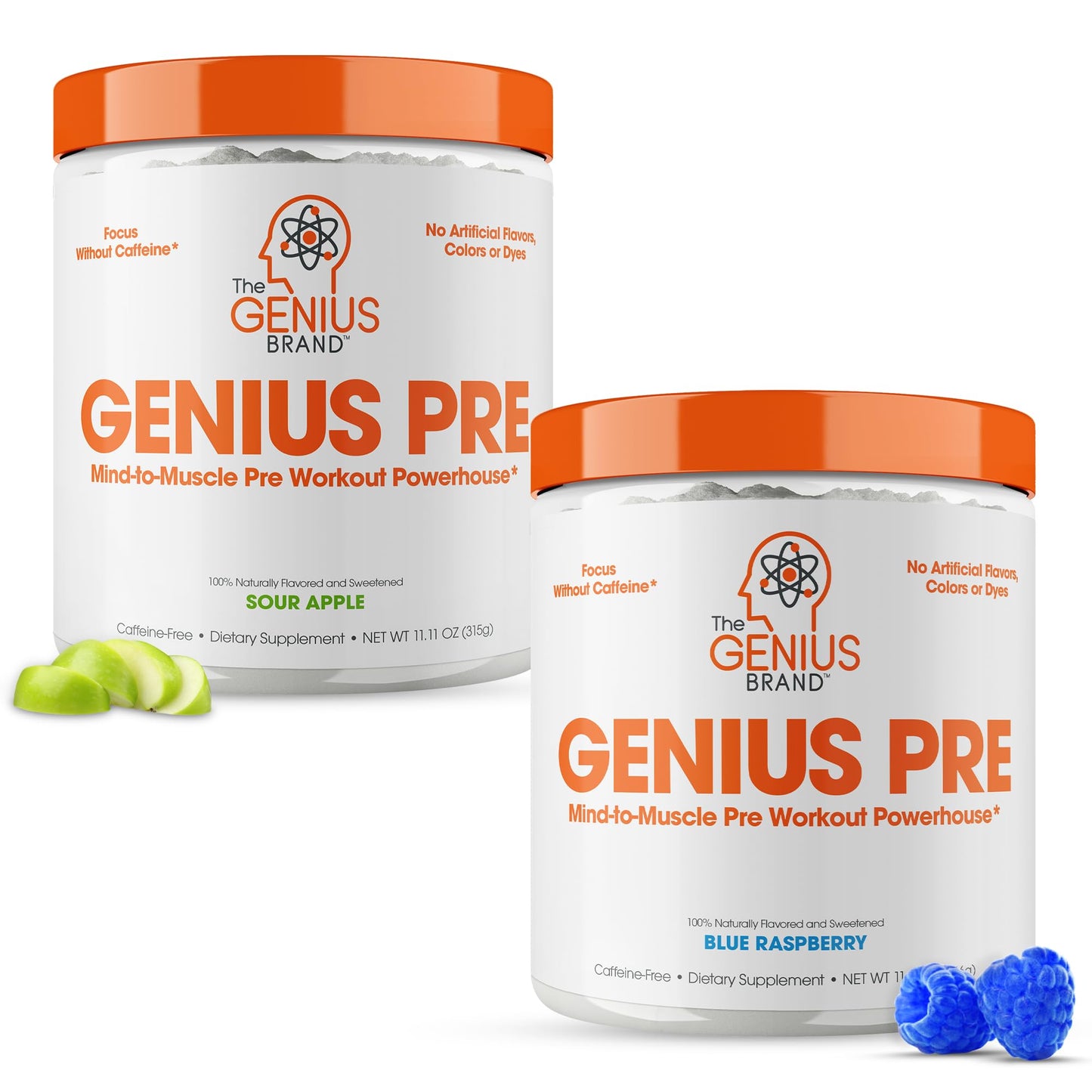 Genius Pre-Workout Supplement Bundle - Blue Raspberry & Sour Apple - Caffeine The Genius BrandUS supplements