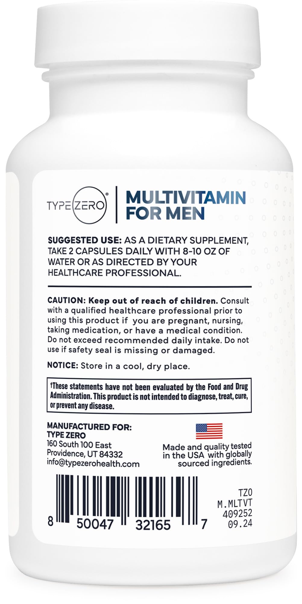 Type Zero Multivitamin Capsules for Men (120 Capsules) (1200 mg) - Gluten-Free, 60 Servings Type ZeroUS supplements