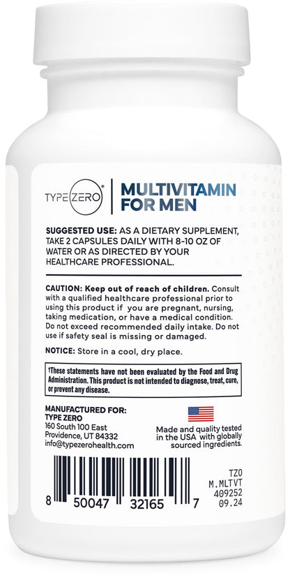 Type Zero Multivitamin Capsules for Men (120 Capsules) (1200 mg) - Gluten-Free, 60 Servings Type ZeroUS supplements