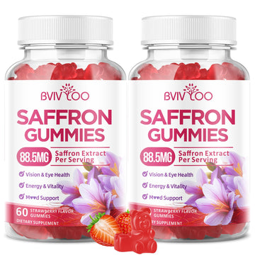 Saffron Gummies for Adult Kids, 10-IN-1 Formula with Saffron 88.5mg, Vitamins D3 & B6, Magnesium, Zinc, Ashwagandha, L-Theanine, St. John's Wort - Supports Mood & Focus, Strawberry Flavor, 60 Count BVIVLOOAu supplements