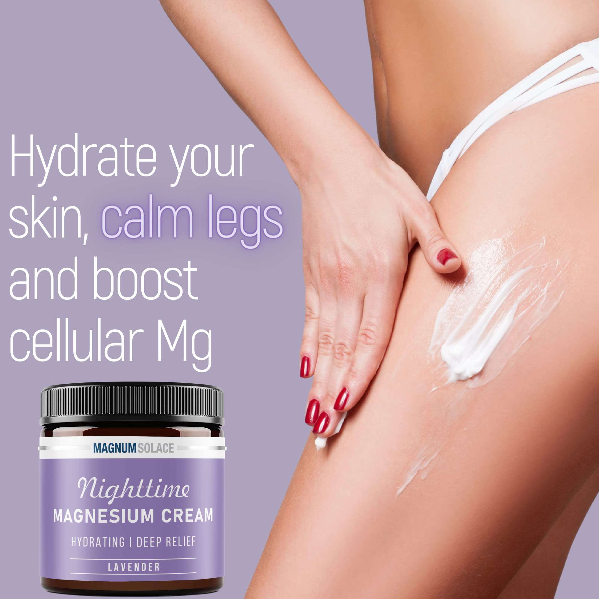 Magnum Solace Magnesium Lotion – Nighttime Magnesium Cream – Apply to Legs, Arms or Chest - Topical Magnesium Chloride – USA Made and Safe for Kids (Lavender) Magnum SolaceAu supplements