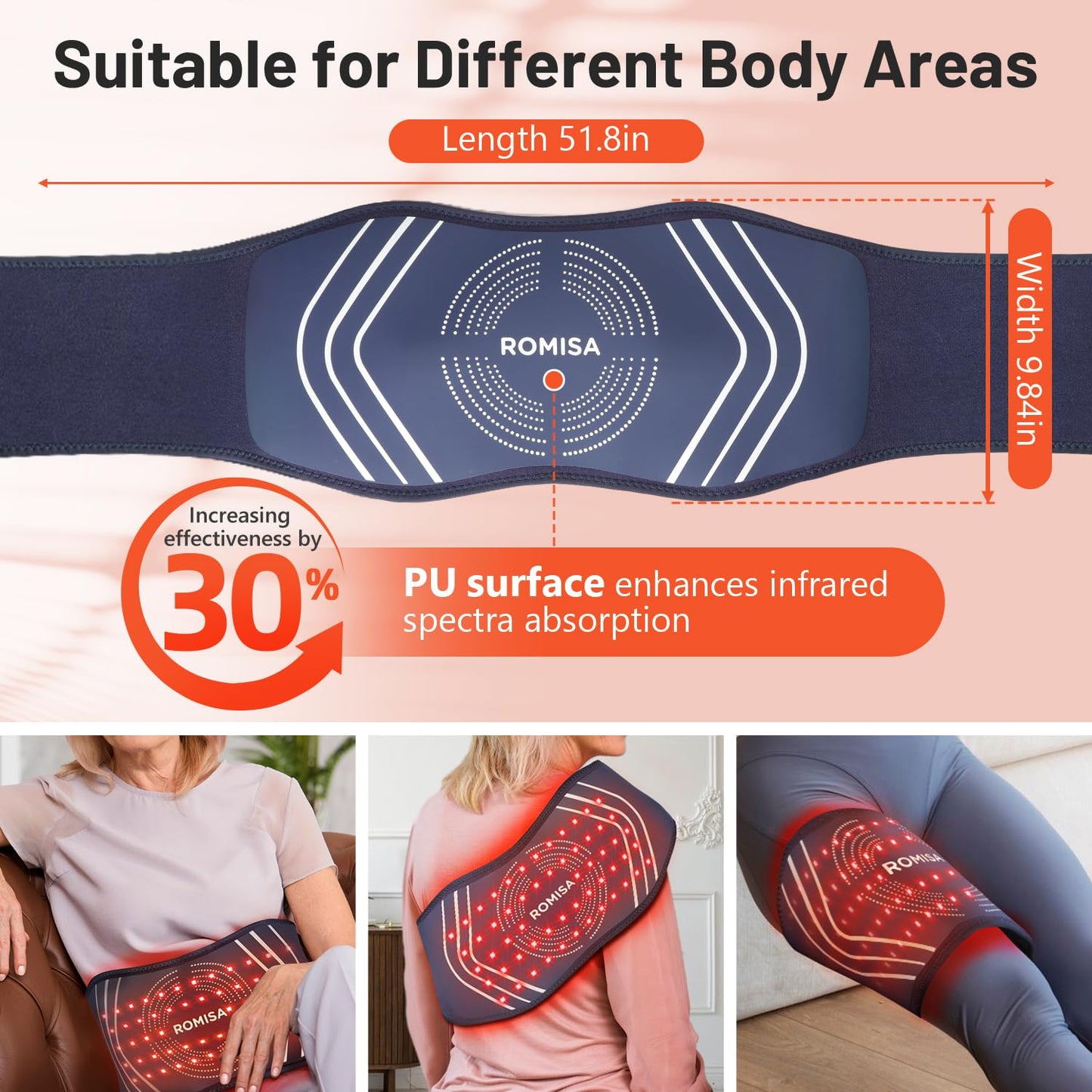 ROMISA Red Light Therapy Belt - Infrared Light Therapy Vibration Rechargeable 660nm&850nm ROMISAUS supplements