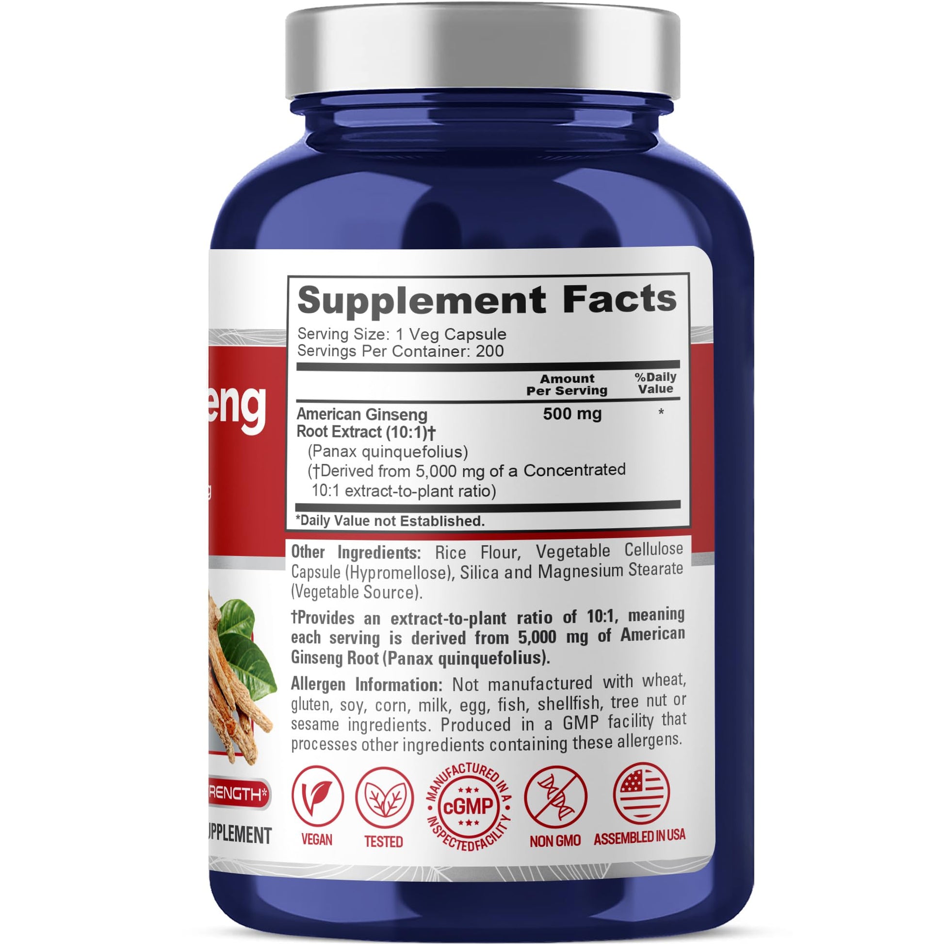 NusaPure American Ginseng 10:1 Extract, 500 mg Equivalent to 5000mg - 200 Veggie Capsules (Vegetarian, Non-GMO, Vegan) NusaPureAu supplements