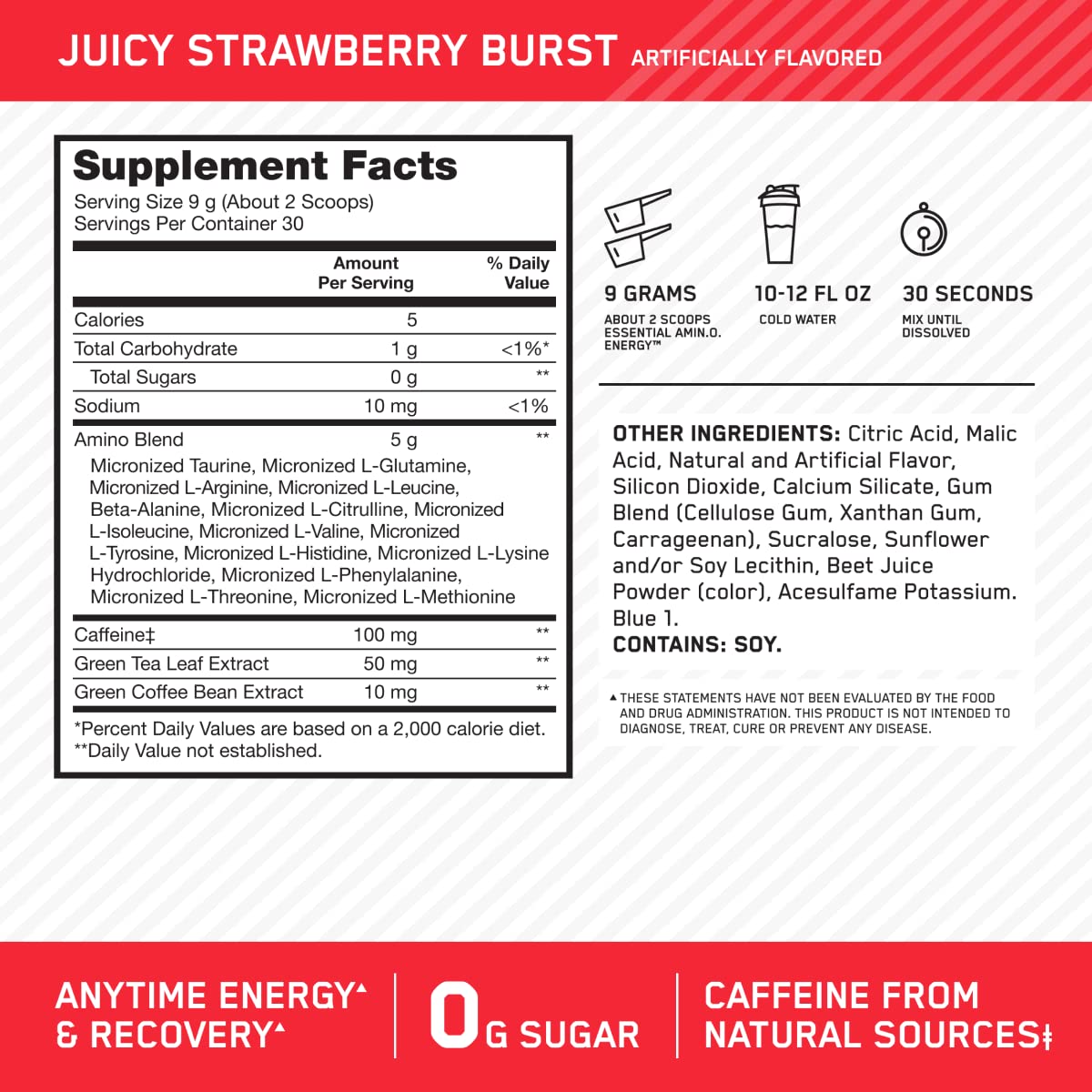 Optimum Nutrition Amino Energy - Pre Workout with Green Tea, BCAA, Amino Acids Optimum NutritionUS supplements