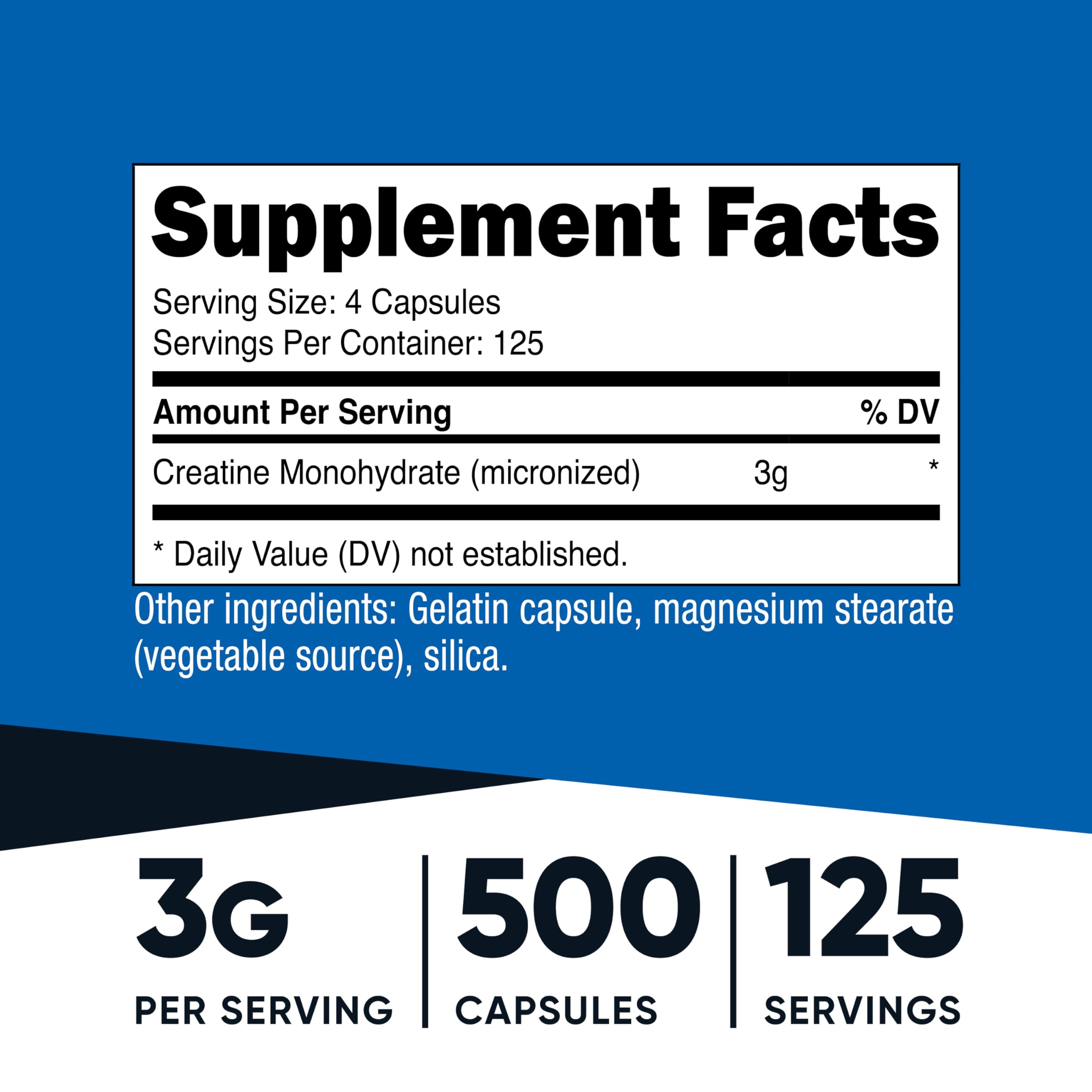 Nutricost Micronized Creatine Monohydrate 3,000mg 500 Capsules, 125 Servings, 750mg of Creatine Monohydrate Per Capsule NutricostAu supplements