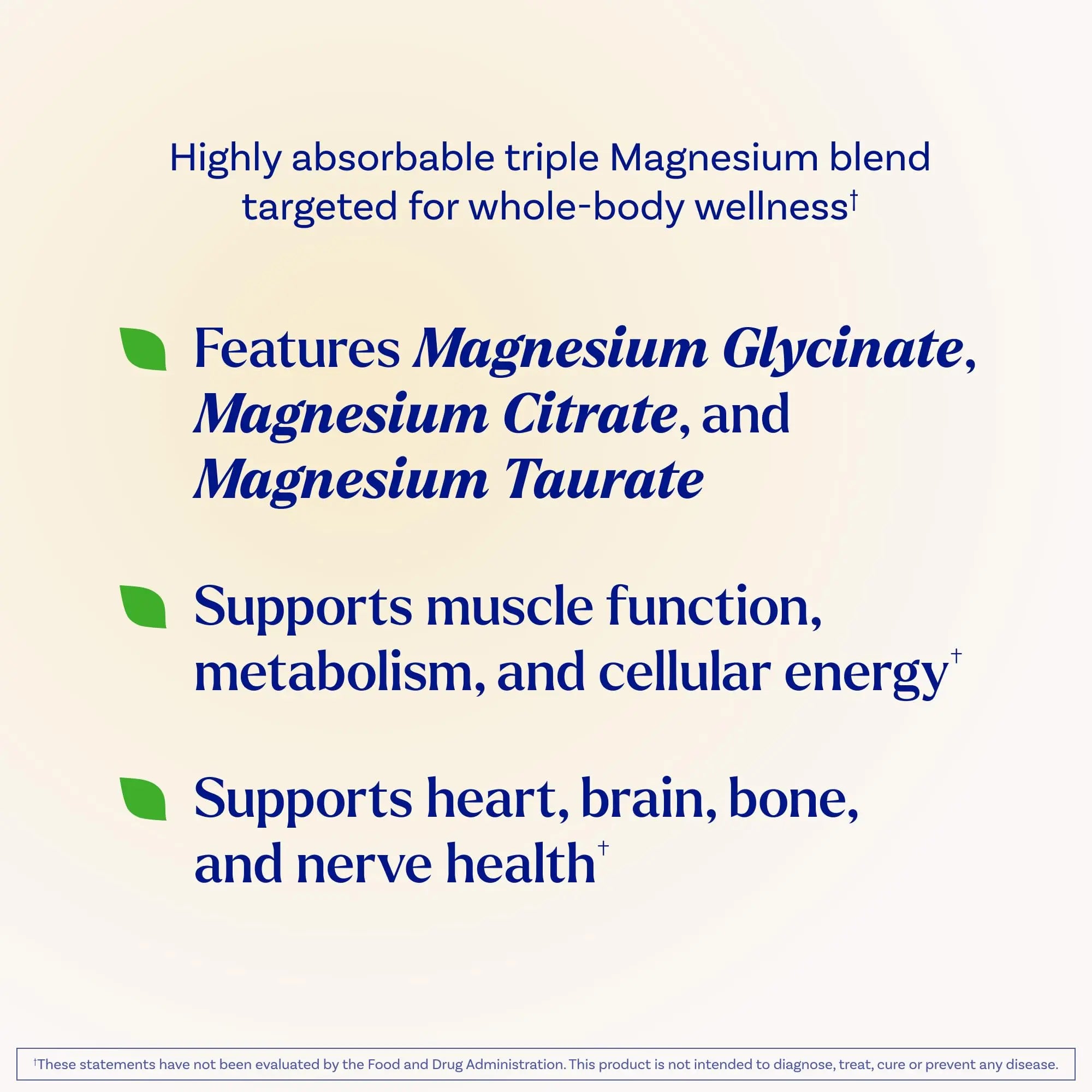 Natrol Triple Magnesium Complex Supplement, Glycinate, Citrate & Taurate 200mg High Absorption, Support Whole Body Wellness, 60 Capsules Natrolnz supplements
