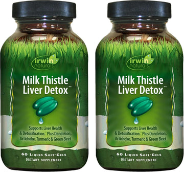 Irwin Naturals Milk Thistle Liver Detox - 60 Liquid Soft-Gels, Pack of 2 - Supports Liver Health with Dandelion, Artichoke, Turmeric & Green Beet Root - 60 Total Servings Irwin NaturalsAu supplements