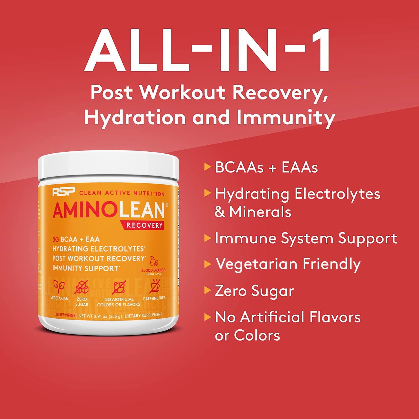 RSP AminoLean Recovery - Post Workout BCAAs Amino Acids Supplement + Electrolytes RSP NUTRITIONUS supplements